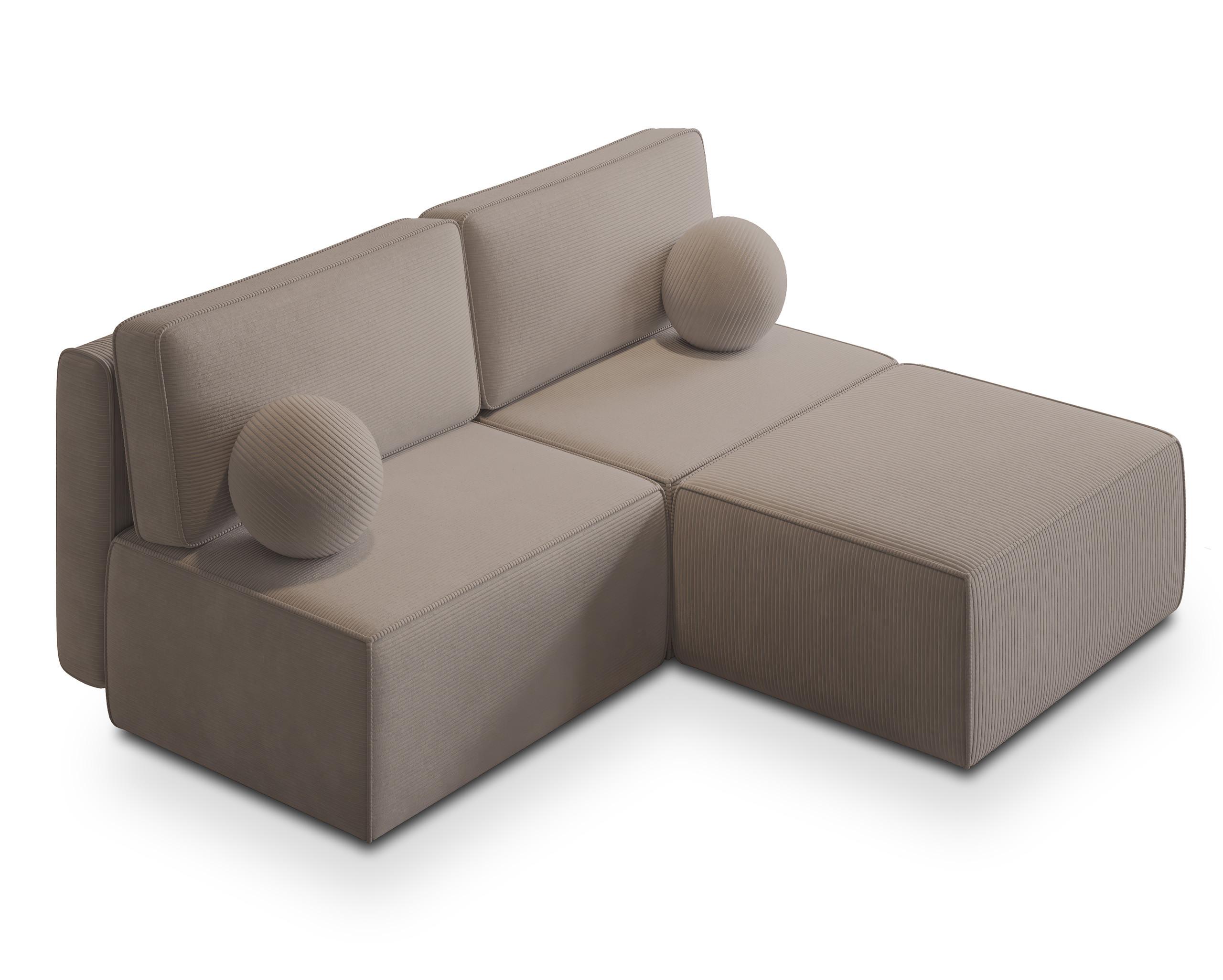 ECKSOFA VARNA P Beige Kordstoff mit Schlaffunktion - Beige/Grau, Holz/Kunststoff (196/158cm) - MASSENO
