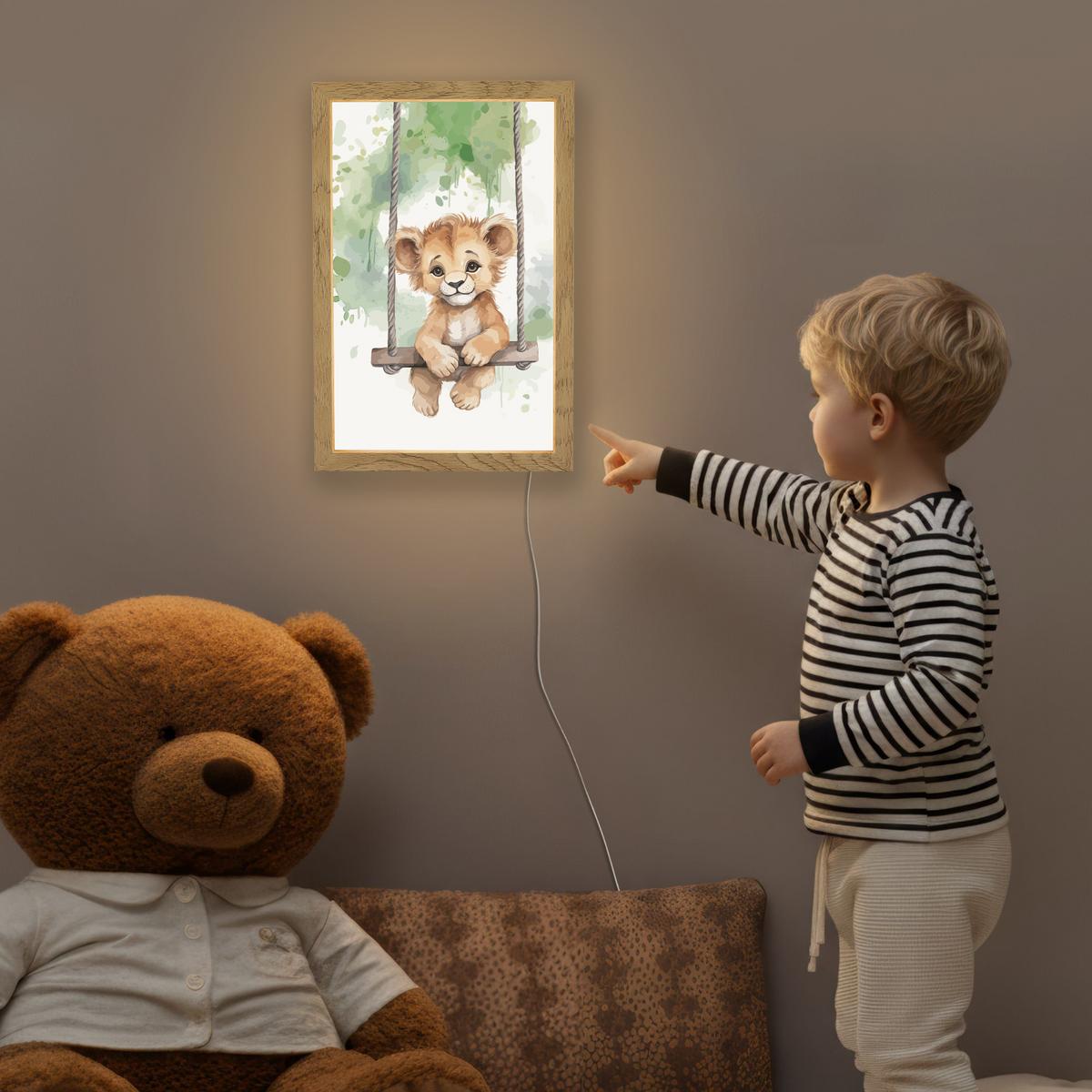 NACHTTISCHLAMPE Löwe - Tier - Kinder - Dschungel 20x30 cm - Weiß, Holzwerkstoff (8/20/30cm) - OnlyWow