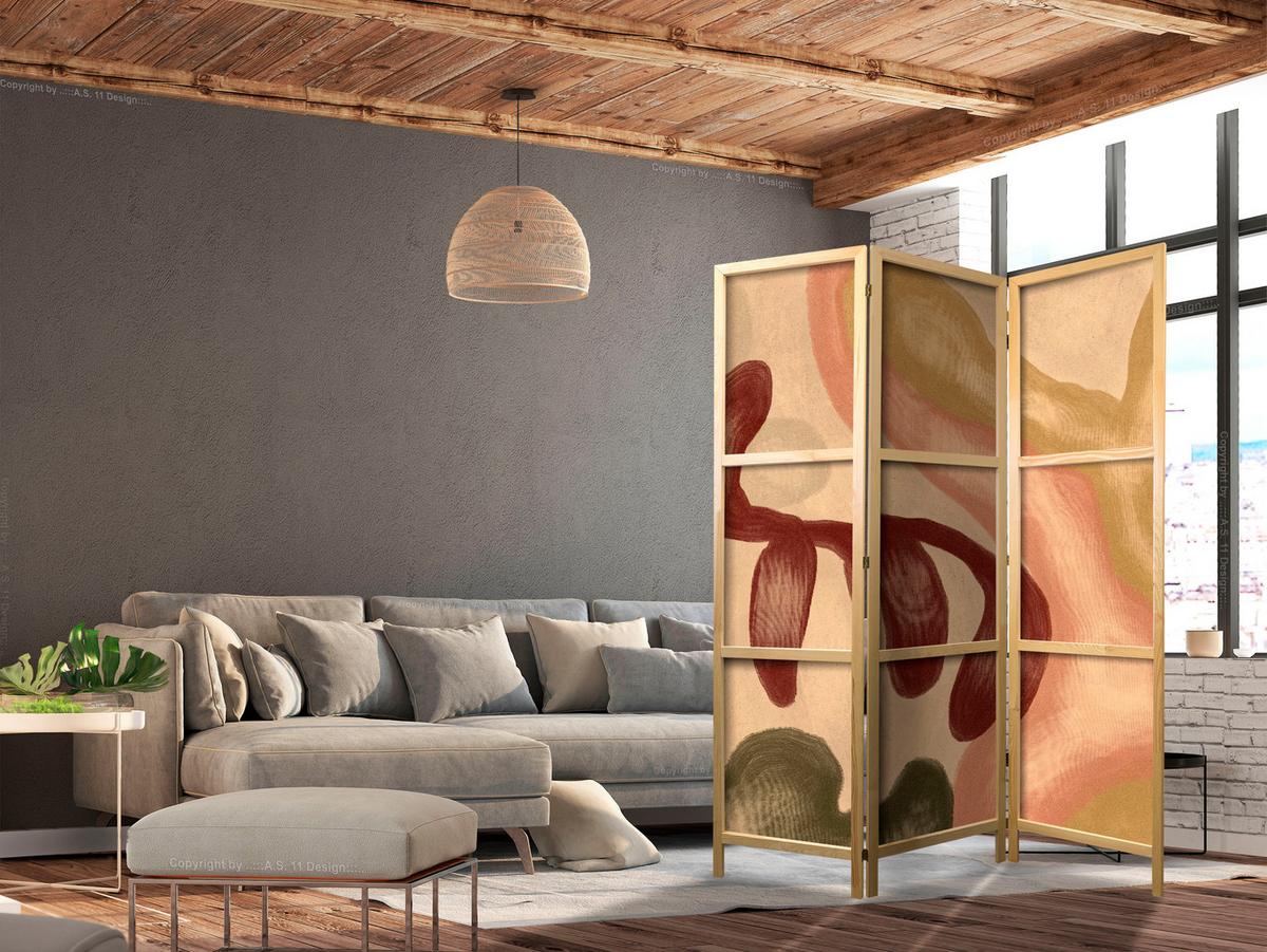 PARAVENT Japanischer 3-tlg 135x172 cm Retro Abstraktion - Multicolor, Holz/Textil (135/172/3cm) - Muralo