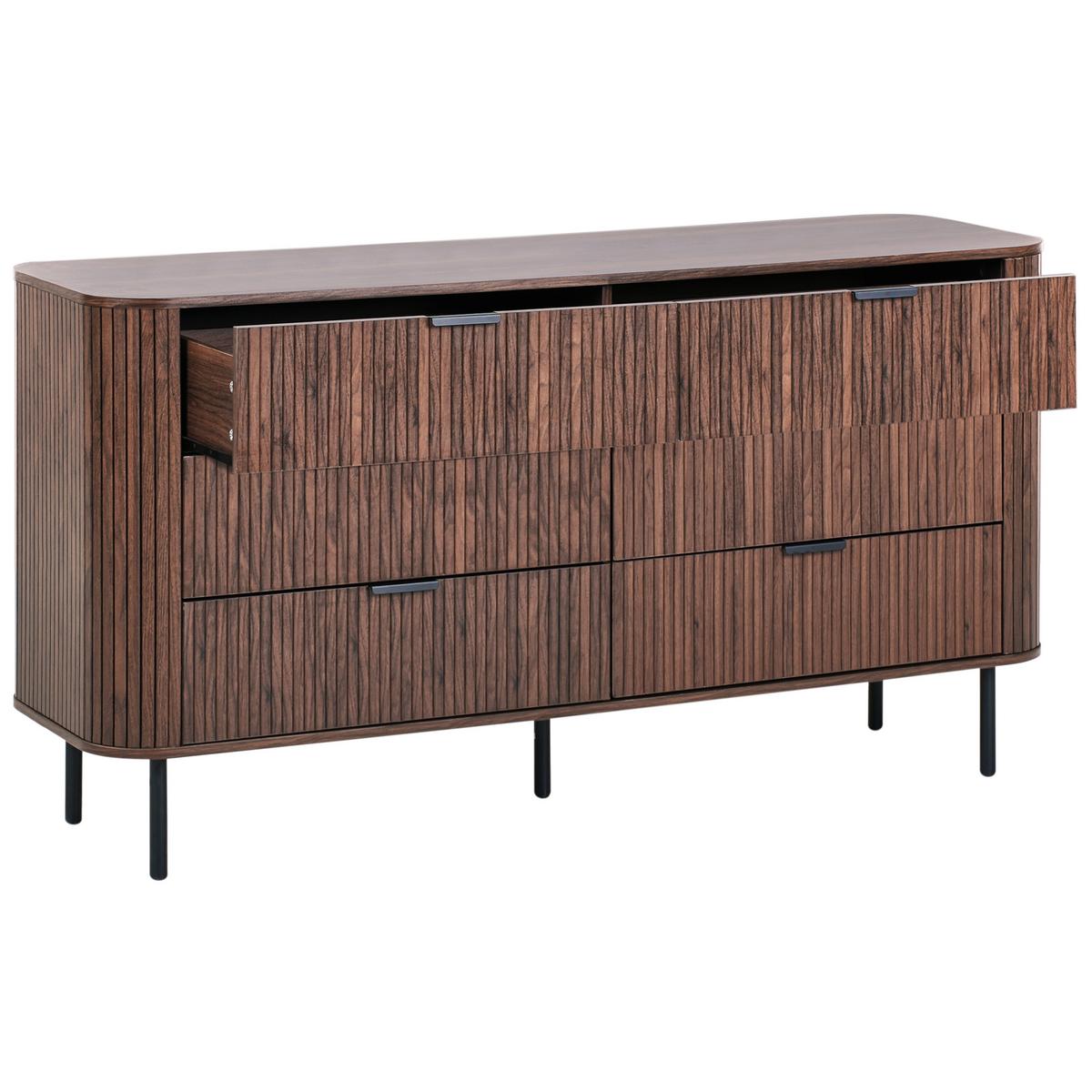 KOMMODE mit 6 Schubladen Dunkelbraun Bradley - Dunkelbraun/Schwarz, Holzwerkstoff (153/81/47cm) - Beliani