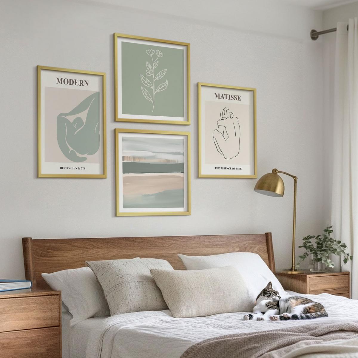 BILDER SET 4er Set - 50x50 cm & 40x60 cm Goldrahmen - Abstrakte Pflanzenformen - Goldfarben, Kunststoff (50/50cm) - TULUP