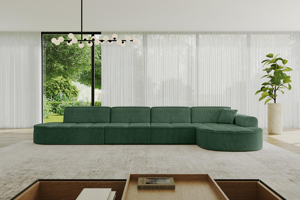 ECKSOFA Ottomane Rechts TARO-L3 - 413x171x79,5 cm Grün - Grün, Holzwerkstoff/Textil (413/171cm) - ALTDECOR