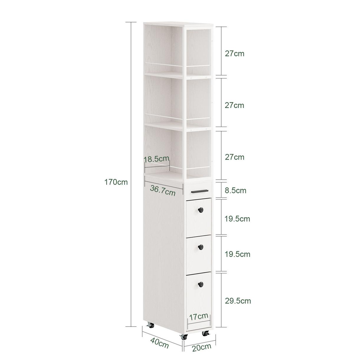 SCHMALER Rollschrank mit Schubladen und offenen Regalen NSR13-WG - Ahornfarben, Fell (20/170/40cm) - SoBuy