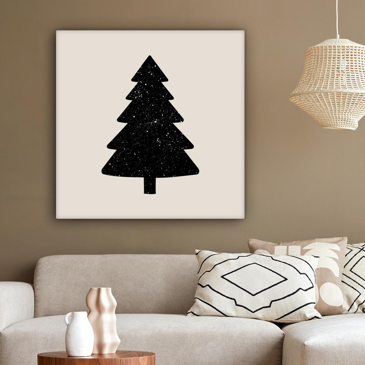 LEINWANDBILD Weihnachtsbaum - Schwarz - Urlaub - Beige Deko Groß 90x90 cm - Schwarz, Textil (90/90cm) - MuchoWow