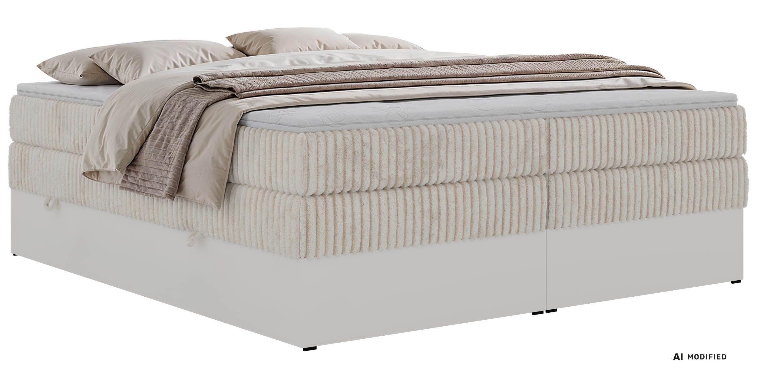 BOXSPRINGBETT TRAVIT ZERO KING 160/200 - Beige Cord - Topper Visco - H3 - Beige/Schwarz, Kunststoff/Textil (160/200cm) - MKS