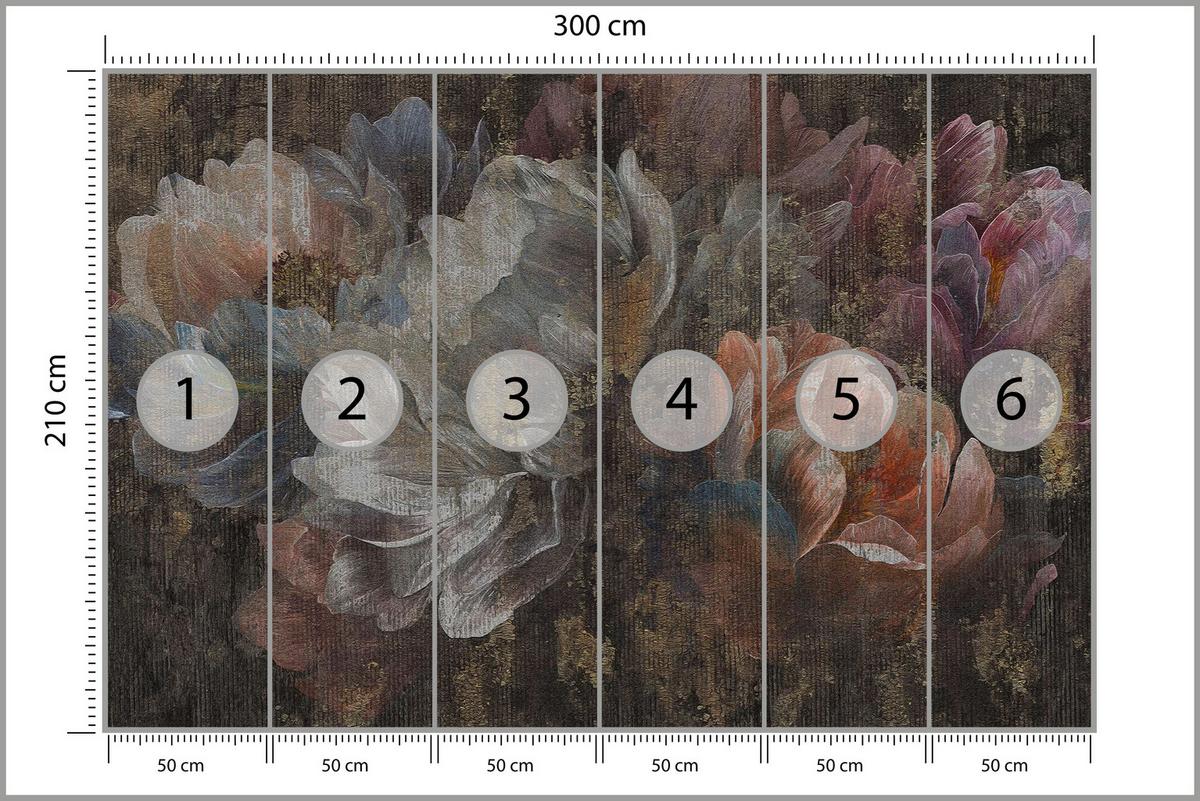 FOTOTAPETE für Esszimmer Gemalte Blumen Abstrakte Pfingstrosen Vintage 300x210 - Multicolor, Papier (300/210cm) - Muralo