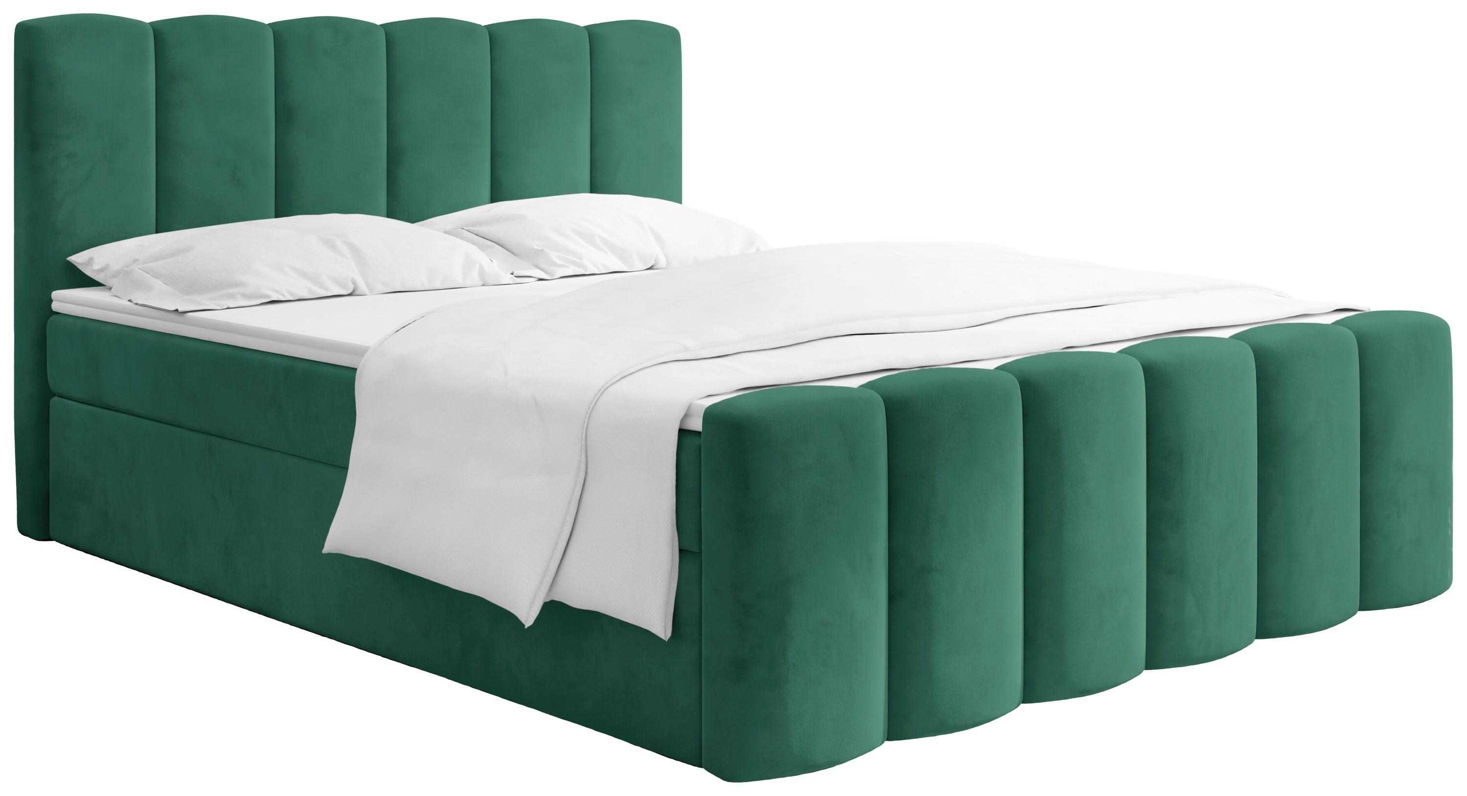 BOXBETT Serenity mit Bettkasten, Smaragdgrün Samt 140x200 cm – inkl. H4 Taschenfederkern Matratze & Foam Topper - Smaragdgrün/Schwarz, Holz/Holzwerkstoff (140/200cm) - WFL GROUP