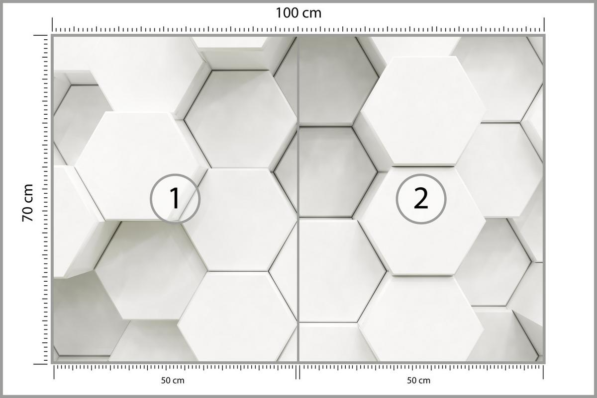FOTOTAPETE für Wohnzimmer Hexagone Formen Geometrie 100x70 - Weiß/Grau, Papier (100/70cm) - Muralo
