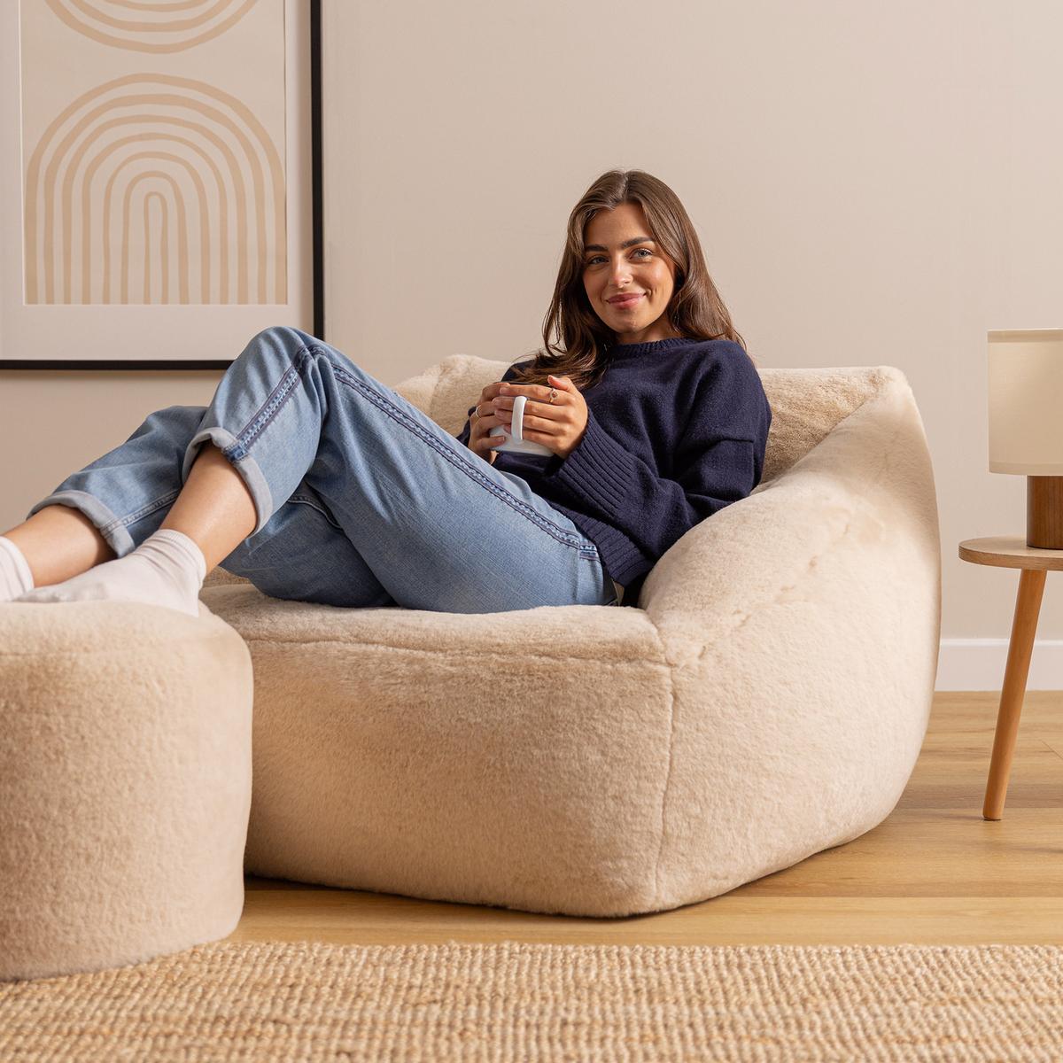 SITZSACK Sessel mit Sitzpouf Natalia - Beige, Textil (97/73/84cm) - icon