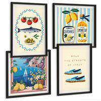 BILDER SET 4er Set - 50x50 cm & 40x60 cm Schwarzer Rahmen - Italienische Aromen, farbenfrohe Bilder - Schwarz, Kunststoff (50/50cm) - TULUP