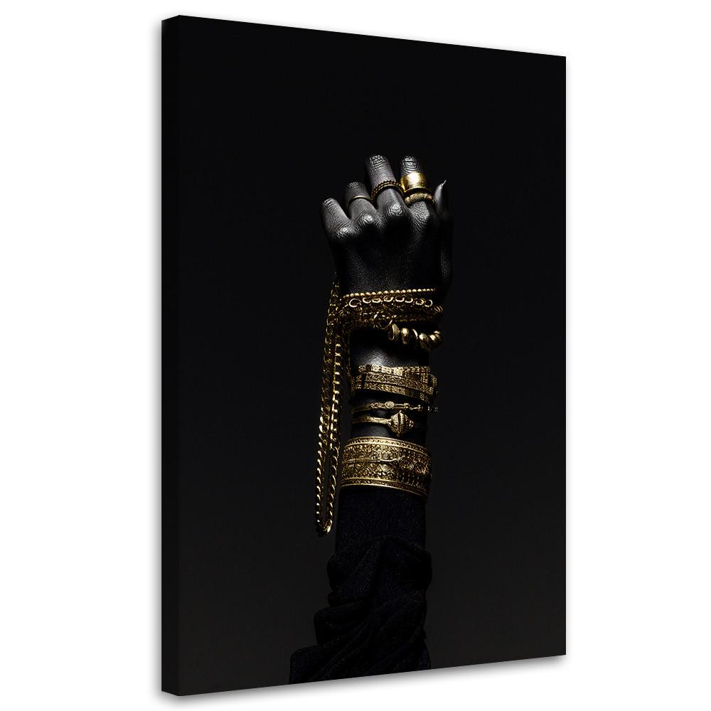 LEINWANDBILD Hand mit Goldschmuck 80x120cm - Schwarz, Textil (80/120cm) - Feeby