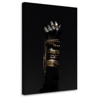 LEINWANDBILD Hand mit Goldschmuck 40x60cm - Schwarz, Textil (40/60cm) - Feeby