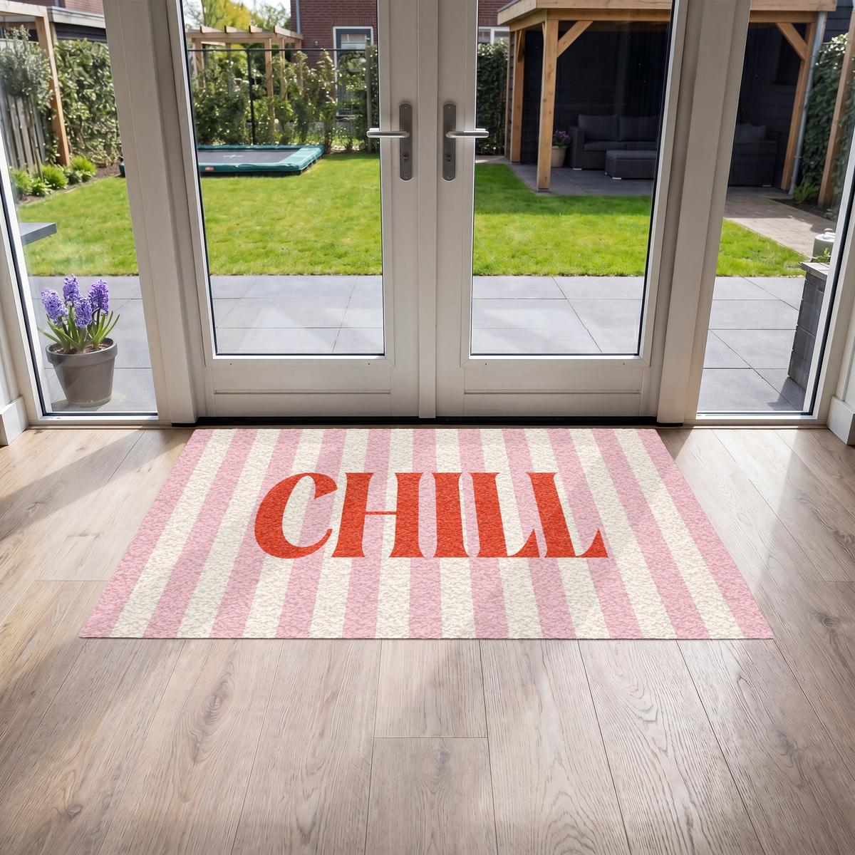 FUSSMATTE Zartrosa – Rot – Streifen – Chill 150x90 cm - Rosa, Kunststoff (150/0.4cm) - MuchoWow