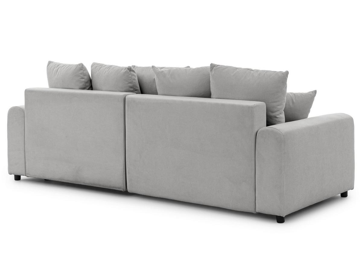 ECKSOFA Calma mit Schlaffunktion und Bettkasten im Bumpy-Design aus weichem Grau Webstoff - Ottomane rechts - Schwarz/Grau, Holz/Kunststoff (140/239cm) - S-Style