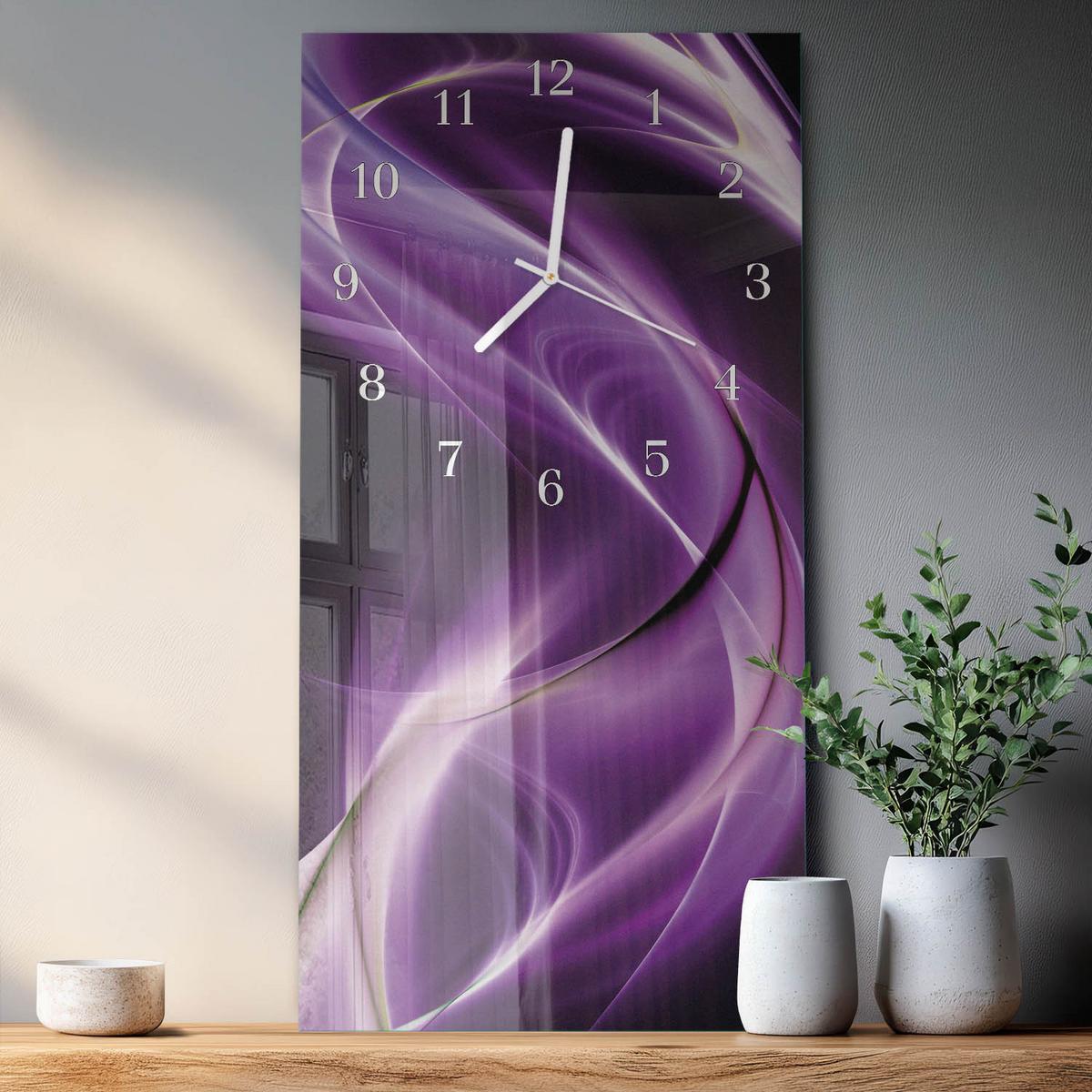 WANDUHR aus Glas 30x60 cm - Wellen - Lila, Glas (30/60/0.4cm) - TULUP