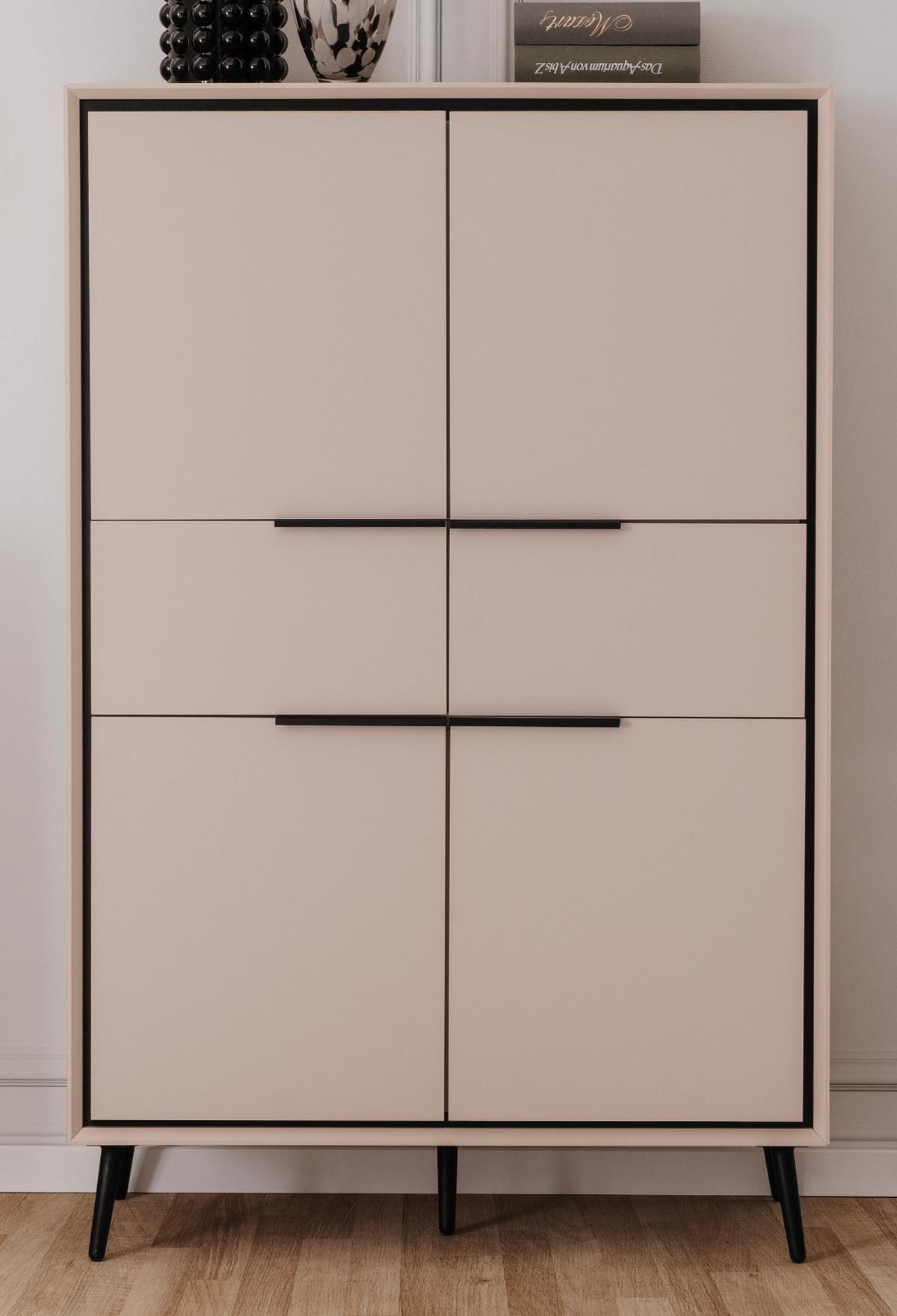 HIGHBOARD Sand und Schwarz 90 x 140 cm, Schrank mit Soft-Close-Funktion - Sandfarben/Schwarz, Holzwerkstoff/Kunststoff (90/140/38cm) - Furn.Design