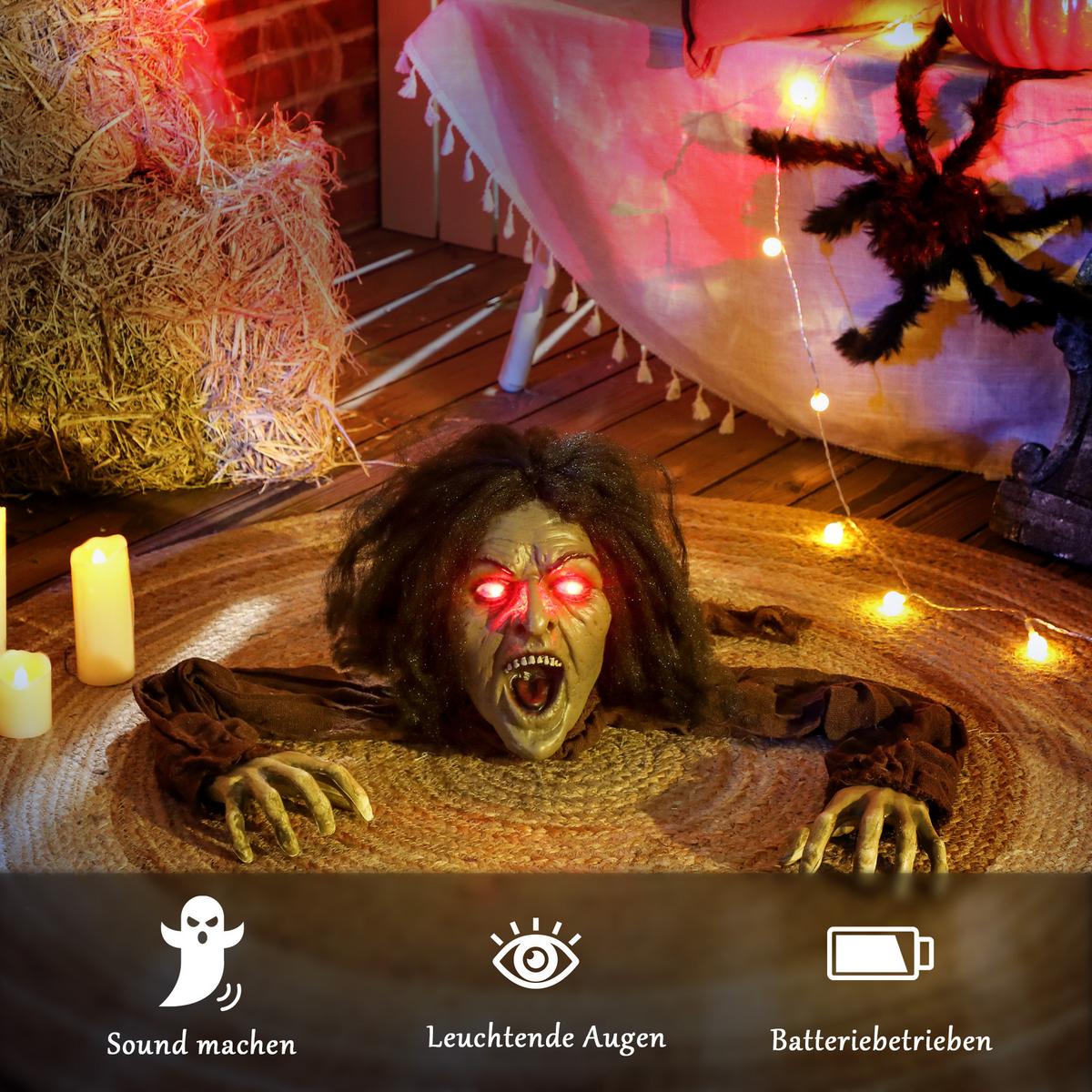 HALLOWEEN-DEKORATION kriechender Zombie 140 cm mit LED-Augen, Soundfunktion - Braun, Textil (60/20/140cm) - Outsunny