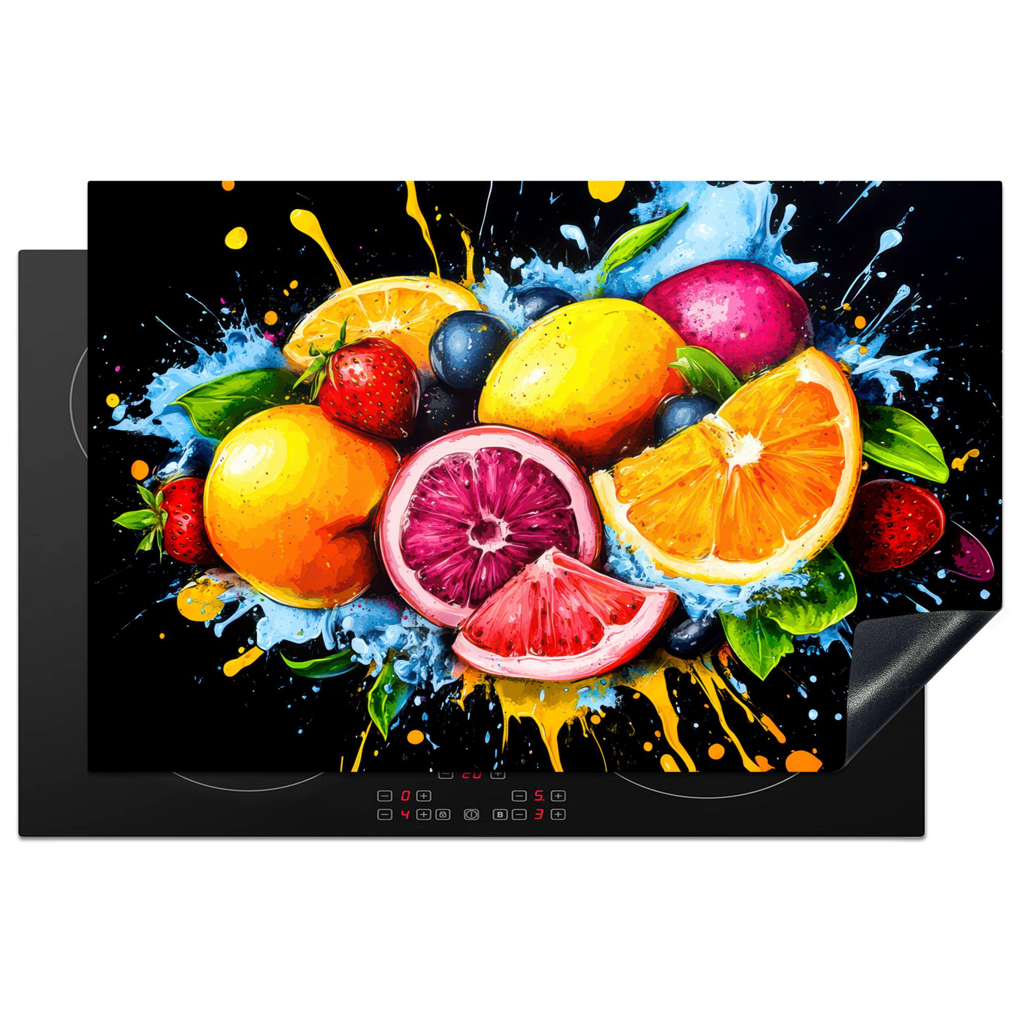 HERDABDECKPLATTE Obst - Graffiti - Bunt - Orange - Erdbeere - Abstrakt Induktionsschutz 81.6x52.7 cm - Orange, Kunststoff (81.6/52.7/0.2cm) - MuchoWow