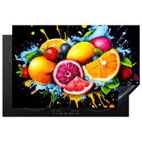 HERDABDECKPLATTE Obst - Graffiti - Bunt - Orange - Erdbeere - Abstrakt Induktionsschutz 81.6x52.7 cm - Orange, Kunststoff (81.6/52.7/0.2cm) - MuchoWow
