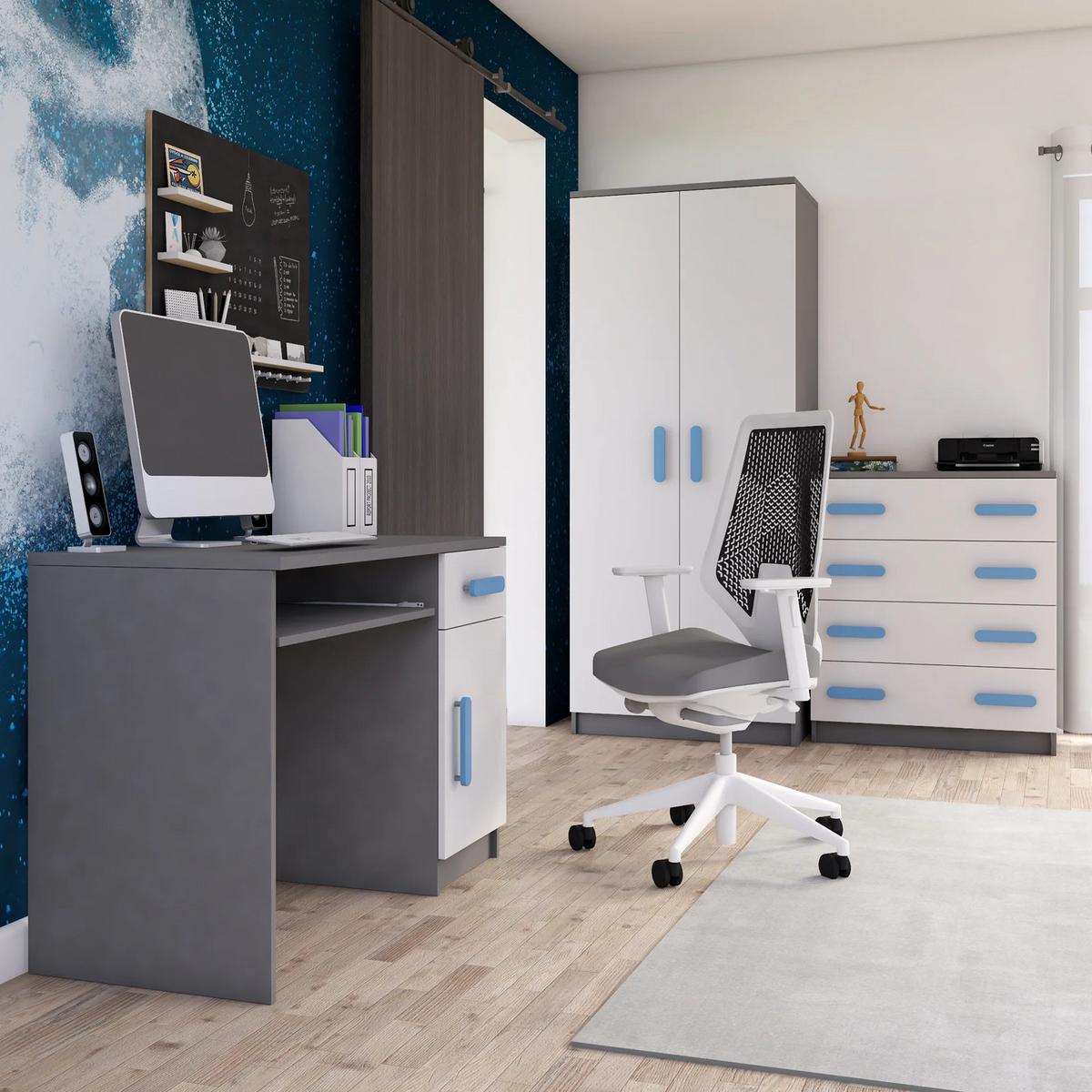 DREHTÜRENSCHRANK 80/192/50 cm 2-türig Jonas II 06 Grau/Weiß + blaue Griffe - Blau/Weiß, Holz/Holzwerkstoff (80/192/50cm) - imoebel24