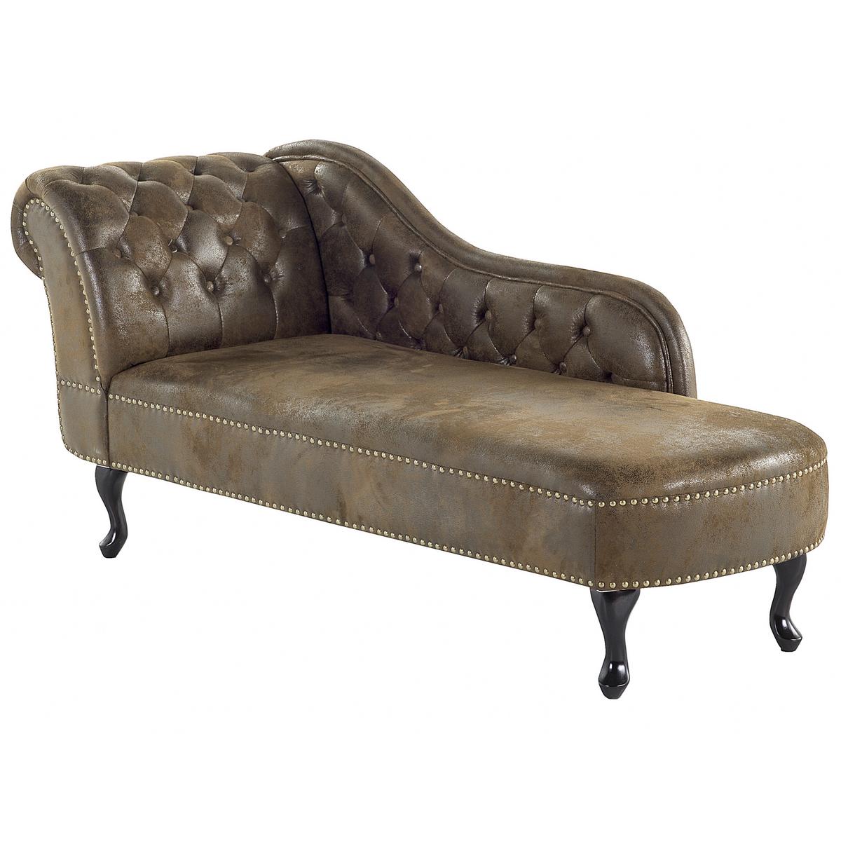 CHAISELONGUE Kunstwildleder braun linksseitig Nimes - Schwarz/Braun, Kunststoff (170/79/61cm) - Beliani