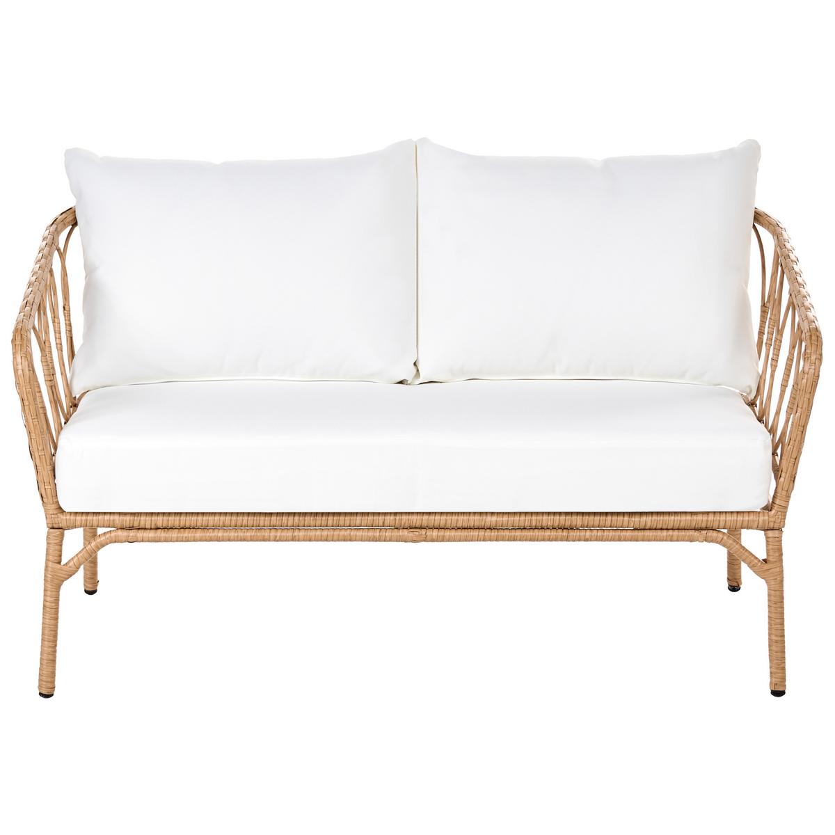 GARTENSOFA 2-Sitzer mit Bank Polyrattan Hellbraun Follo - Hellbraun/Braun, Kunststoff (130/89/66cm) - Beliani