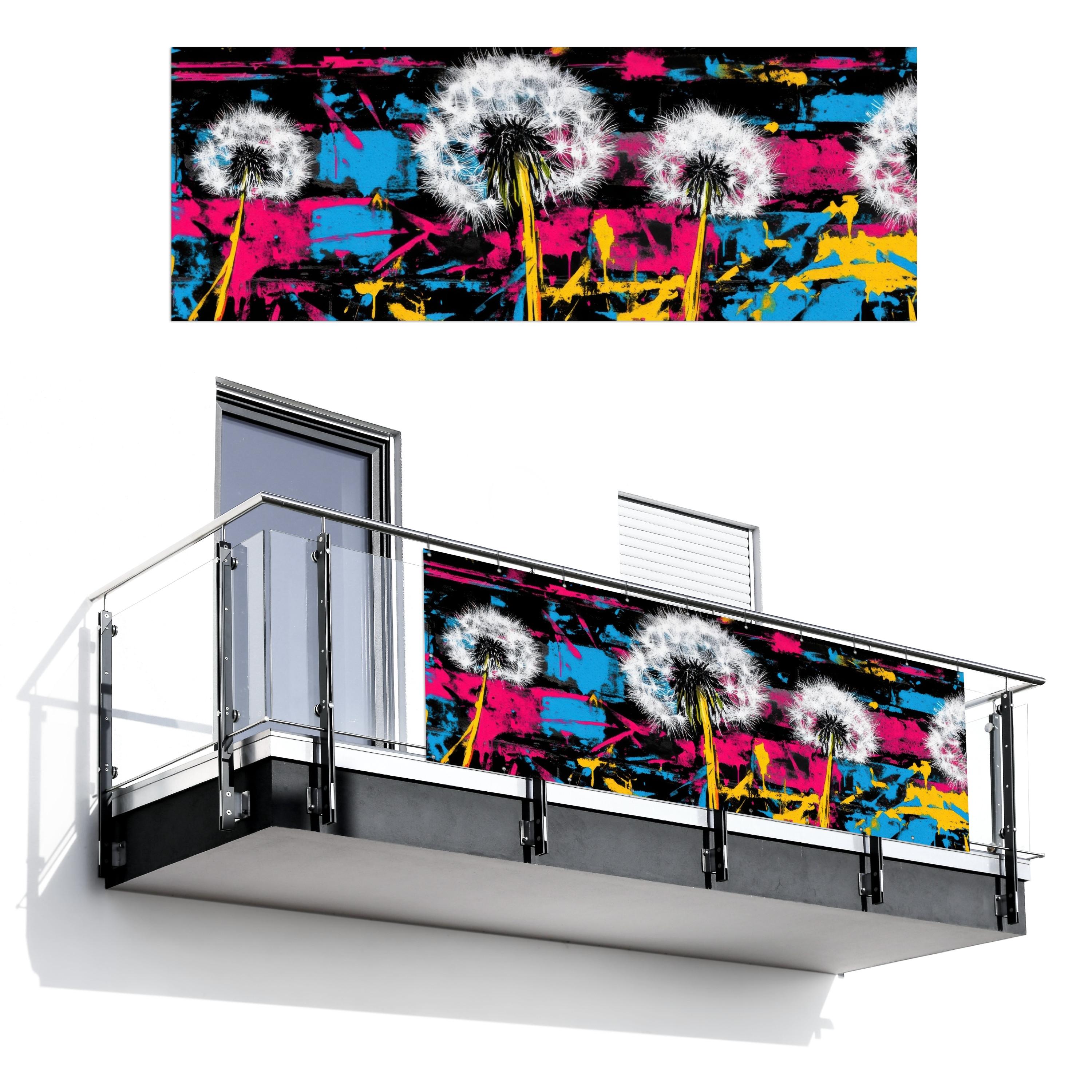 BALKON-SICHTSCHUTZ Straßenkunst - Bunt - Wand Balkon Deko 300x110 cm - Schwarz, Kunststoff (300/110cm) - MuchoWow