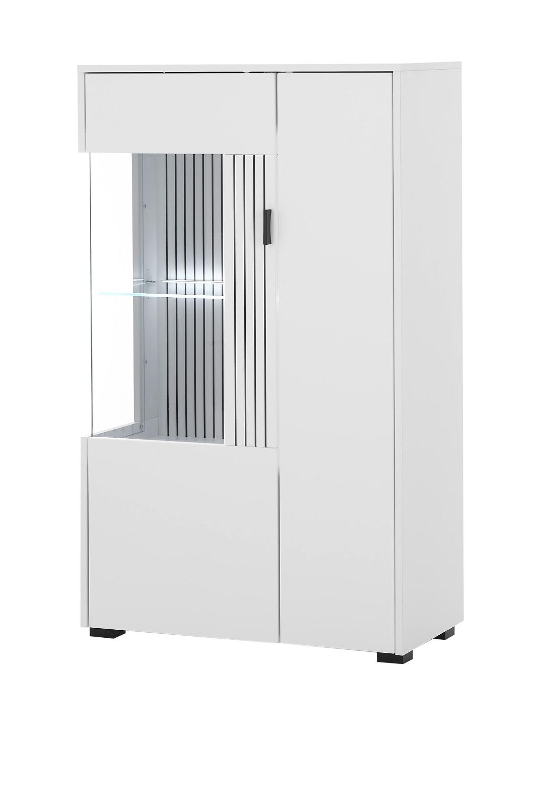 VITRINE weiß matt, Highboard 75 x 125 cm mit Soft-Close - Schwarz/Weiß, Glas/Holzwerkstoff (75/125/38cm) - Furn.Design