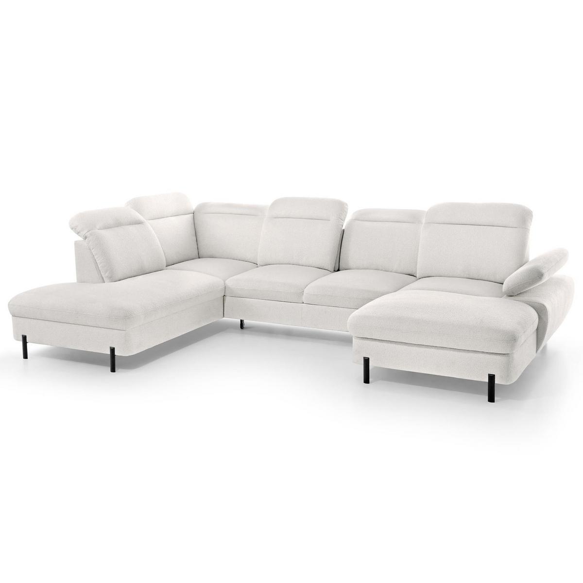 WOHNLANDSCHAFT Sora U mit Schlaffunktion und verstellbarer Sitztiefe, Kopfstützen und Armlehne, 365 cm, Hellbeige, Rechts - Beige/Schwarz, Textil (365/107/235cm) - Beautysofa