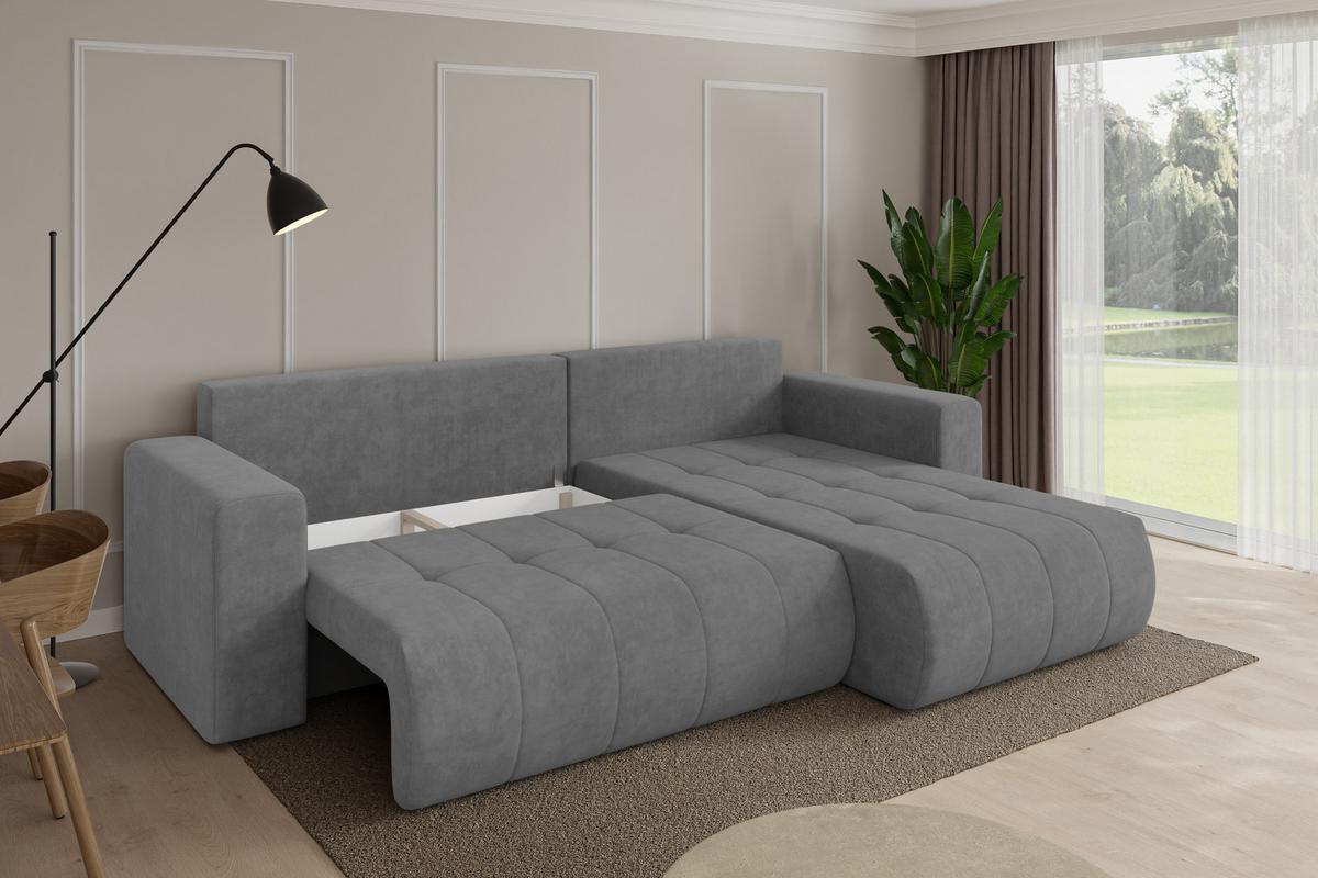 ECKSOFA mit Schlaffunktion Ottomane Rechts MILA-L 277x194x86 Grau Velours - Taupe/Schwarz, Holzwerkstoff/Kunststoff (277/194cm) - ALTDECOR