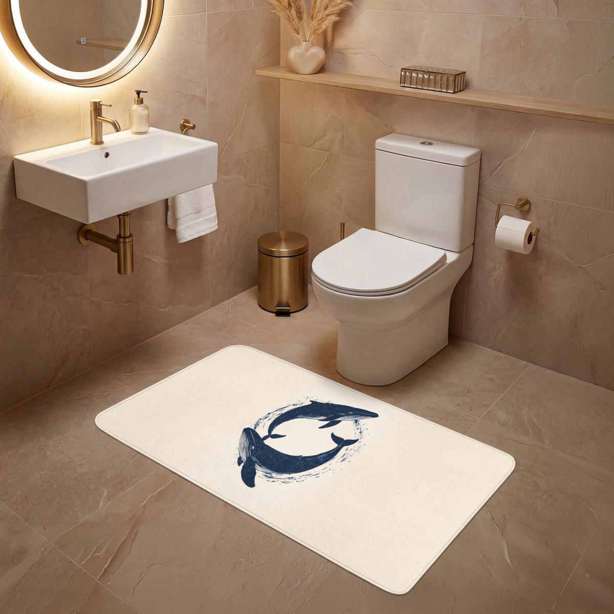 WC-VORLEGER Wale - Spritzer - Kreis - Dunkelblau WC Teppich 120x60 cm - Dunkelblau, Textil (120/1cm) - OnlyWow