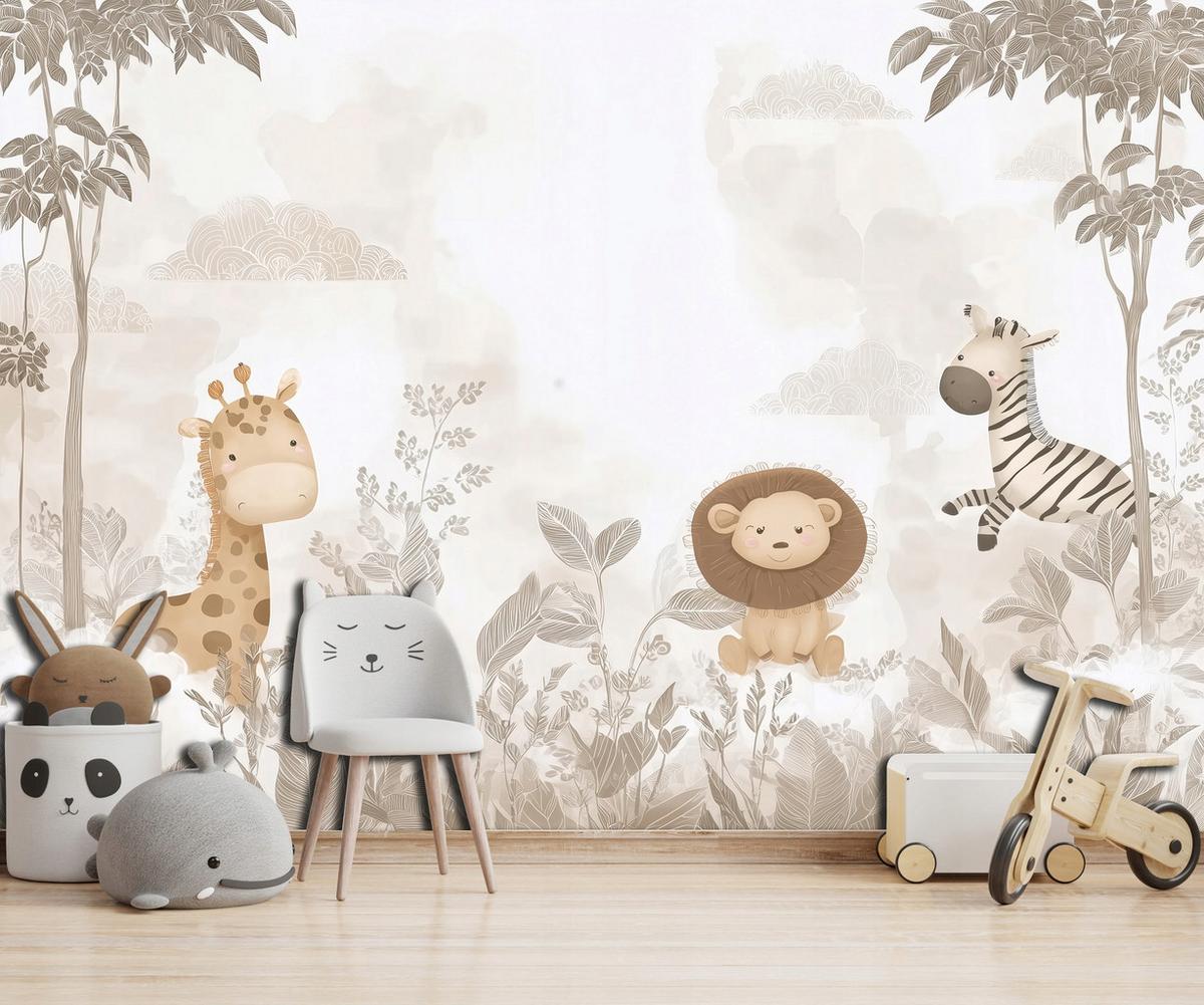 FOTOTAPETE Dschungel Tiere Beige 200x140 cm - Multicolor, Papier (200/140cm) - Wallarena