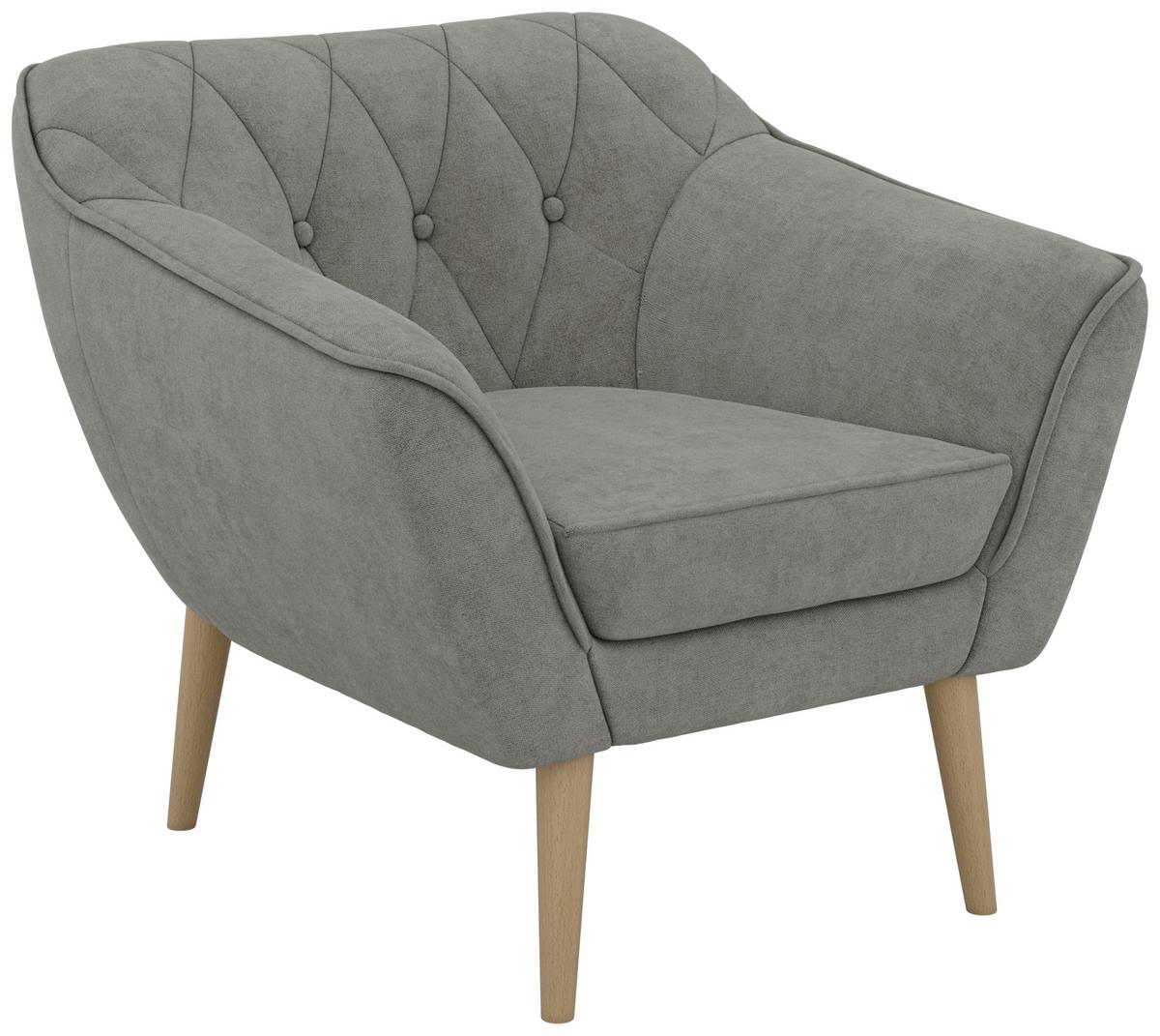 SESSEL PIRS - Grau Strukture - Holzbeine - Platinfarben/Buchefarben, Holzwerkstoff/Textil (80/75/74cm) - MKS