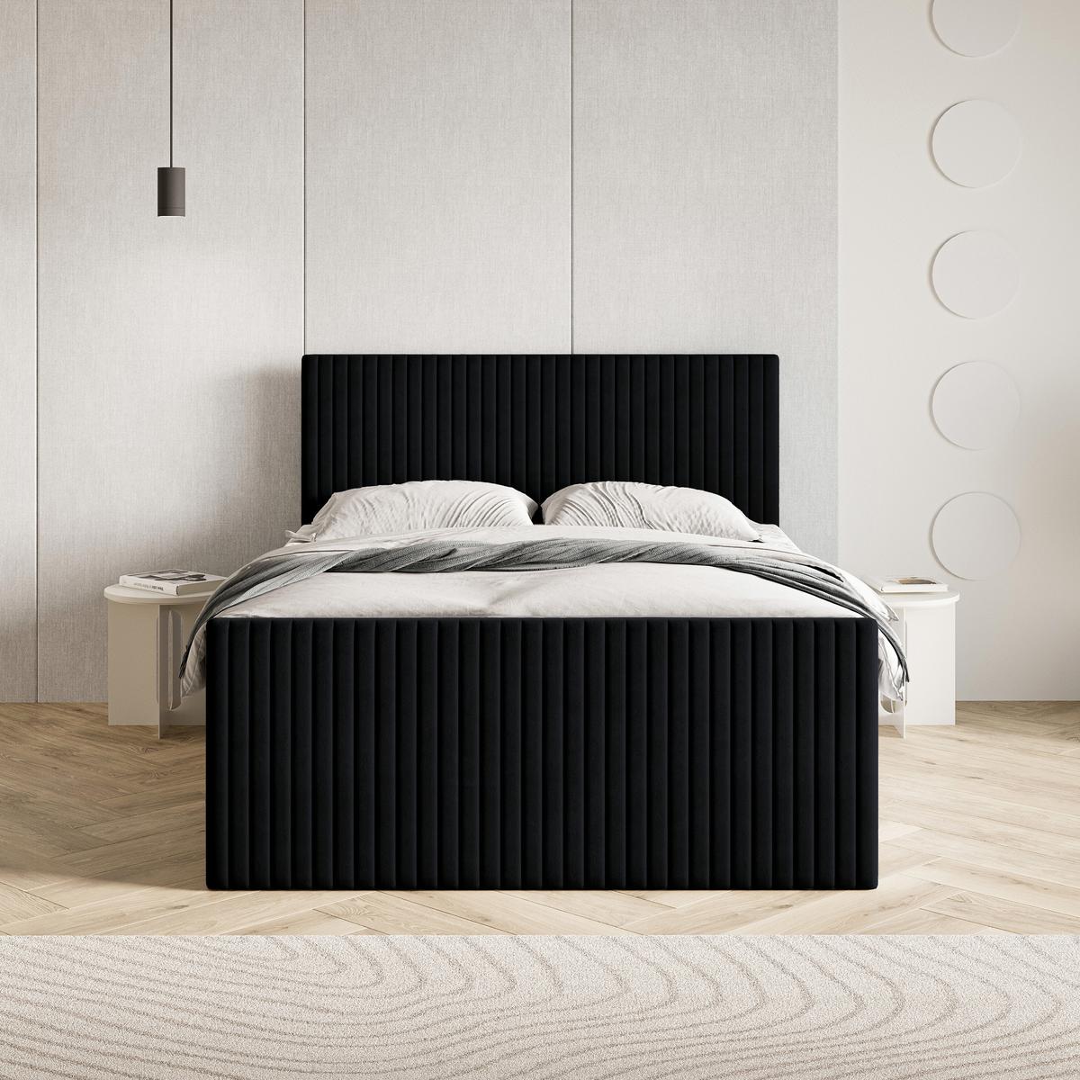 BOXBETT TERVAN 180x200 cm mit Matratze und Topper - Schwarz - Schwarz, Holz (180/200cm) - MASSENO