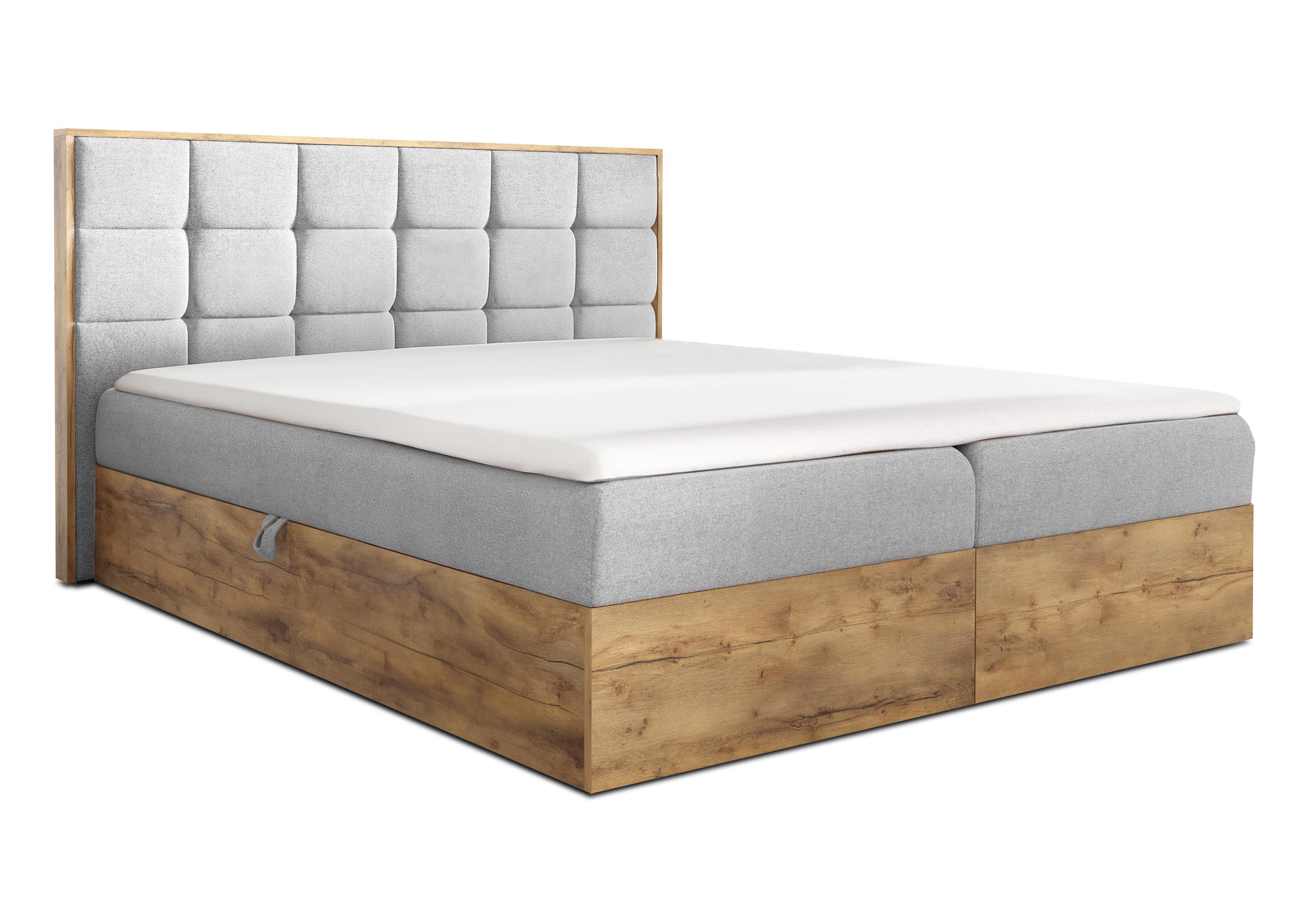 BOXBETT Vendio 180/200 cm in Hellgrau – mit Bettkasten und Topper - Hellgrau/Schwarz, Holz/Holzwerkstoff (180/200cm) - AX Living