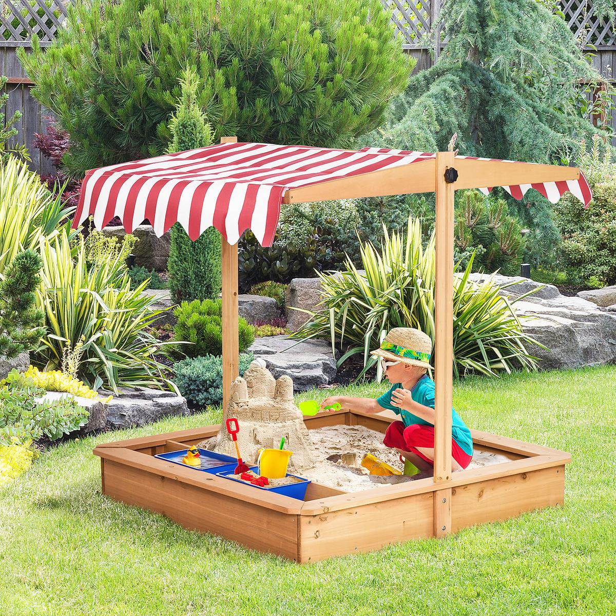 SANDKASTEN Sandkiste mit Dach Holz für Kinder 3-7 Jahre Bodenloses Design Gelb - Gelb, Holz (107.5/107.5/110cm) - Outsunny