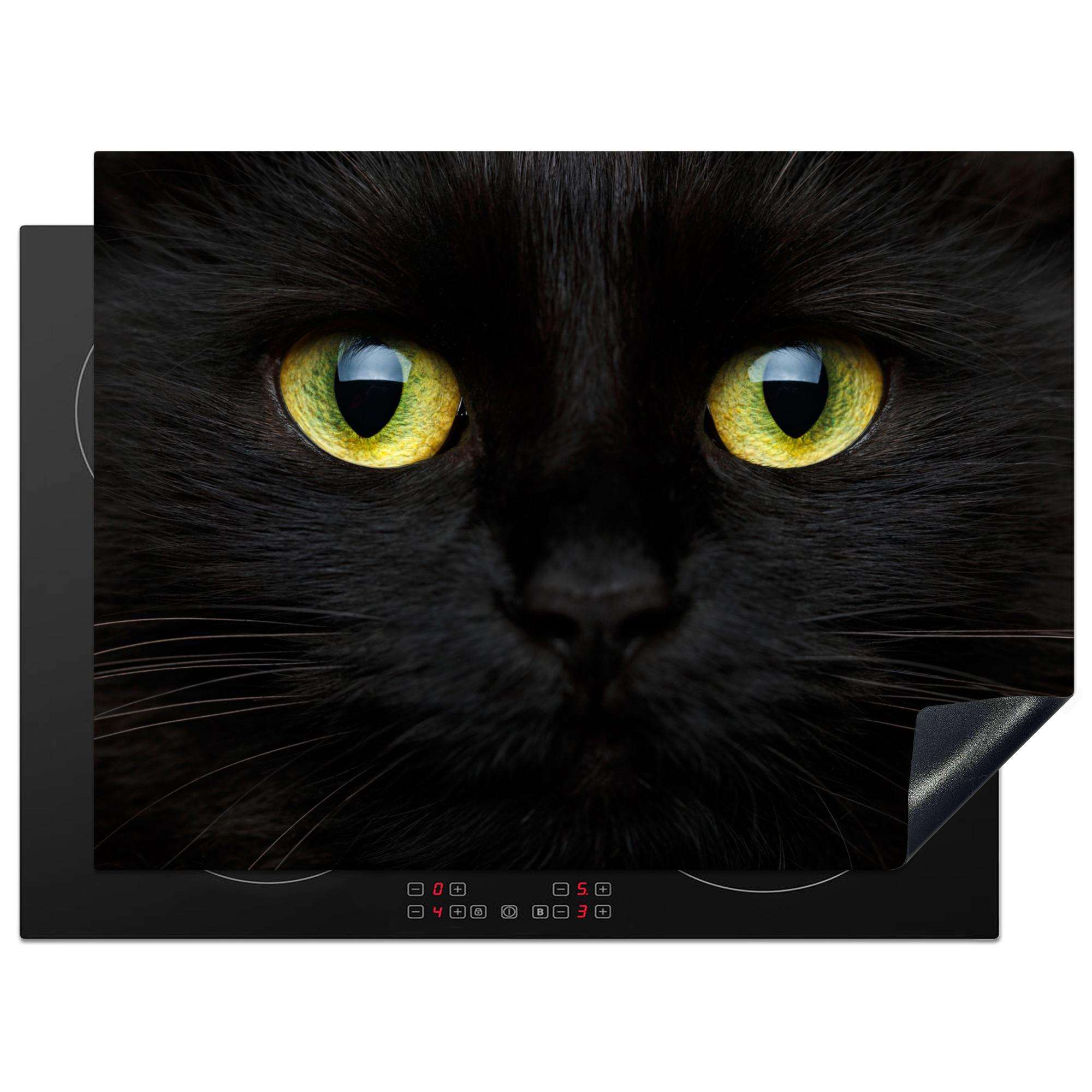 HERDABDECKPLATTE Katze - Augen - Gelb - Schwarz Herdabdeckung Induktionsfeld 70x52 cm - Schwarz, Kunststoff (70/52/0.2cm) - MuchoWow