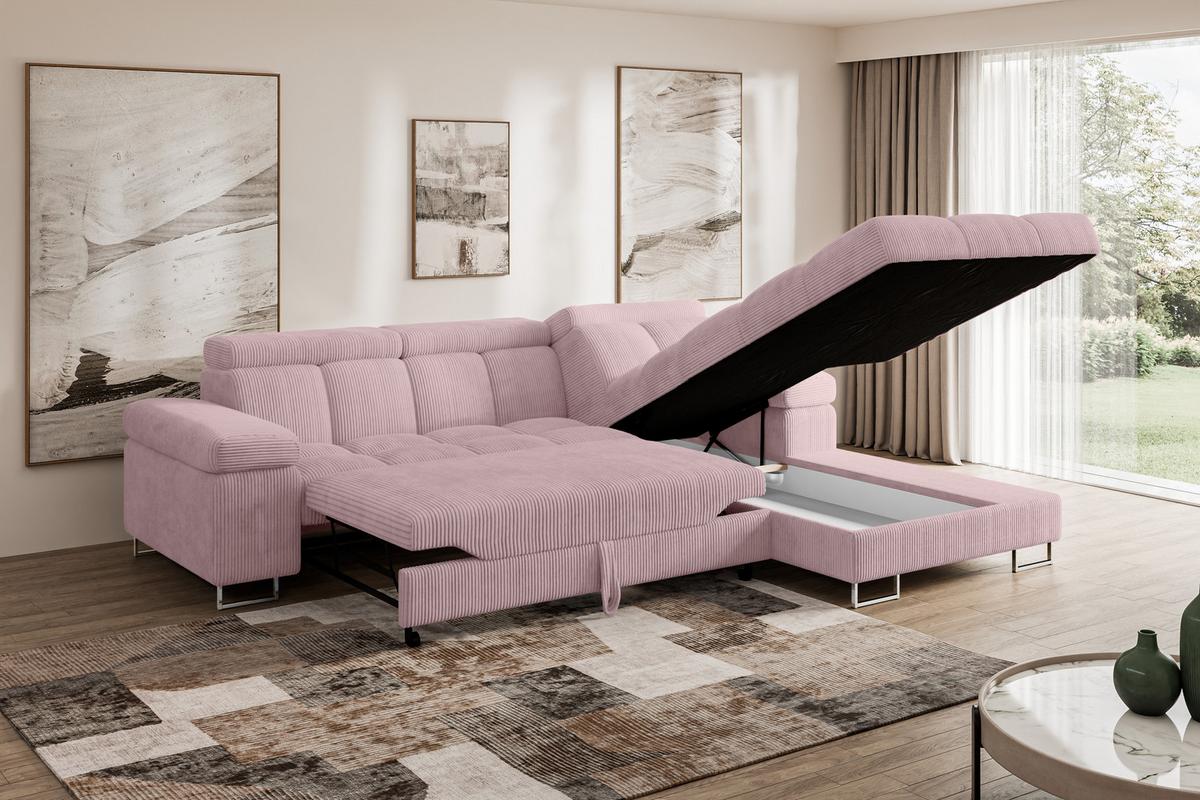 ECKSOFA mit Schlaffunktion Ottomane Rechts COMA L 271x203x79 Rosa Cord - Rosa, Holzwerkstoff/Textil (203/271cm) - ALTDECOR