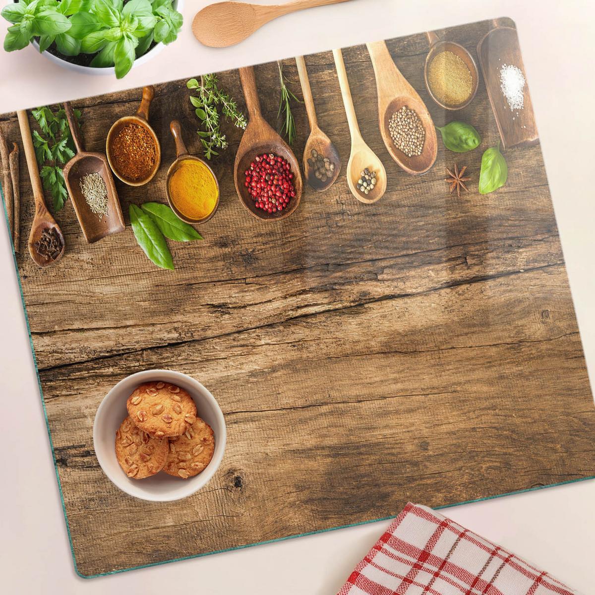 GLASPLATTE 60x52 cm Gewürze Holz - Multicolor, Glas (60/0.4/52cm) - TULUP