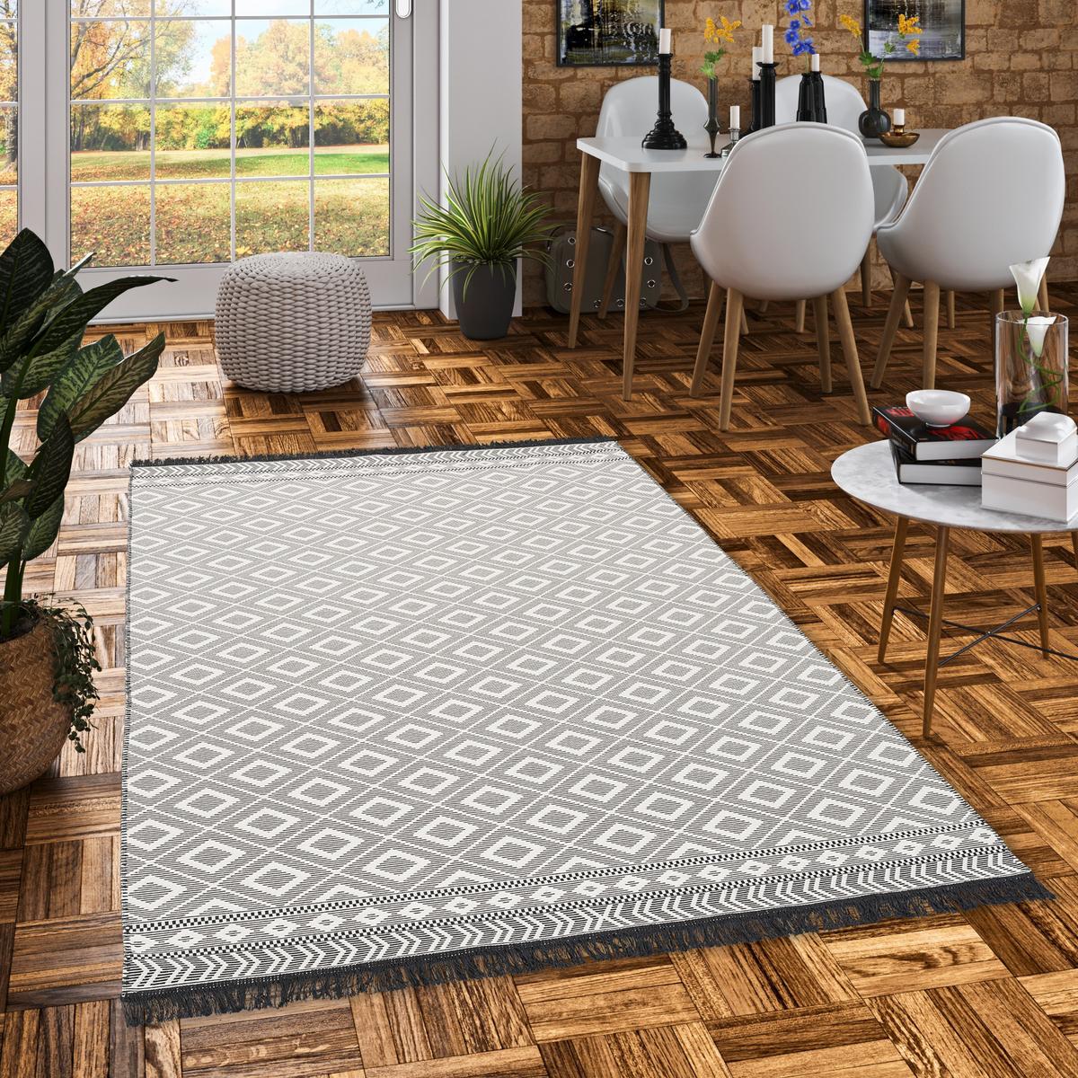 TEPPICH BEIDSEITIG ETHNO KELIM MODERN - Anthrazit, Textil (140/200cm) - Pergamon
