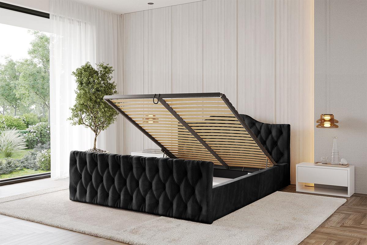 POLSTERBETT mit Bettkasten, Fußteil und Lattenrost, Boxbett mit Matratze H3/H4 - FALIO-Z-V1 120x200 Schwarz - Schwarz, Holzwerkstoff/Textil (120/200cm) - ALTDECOR