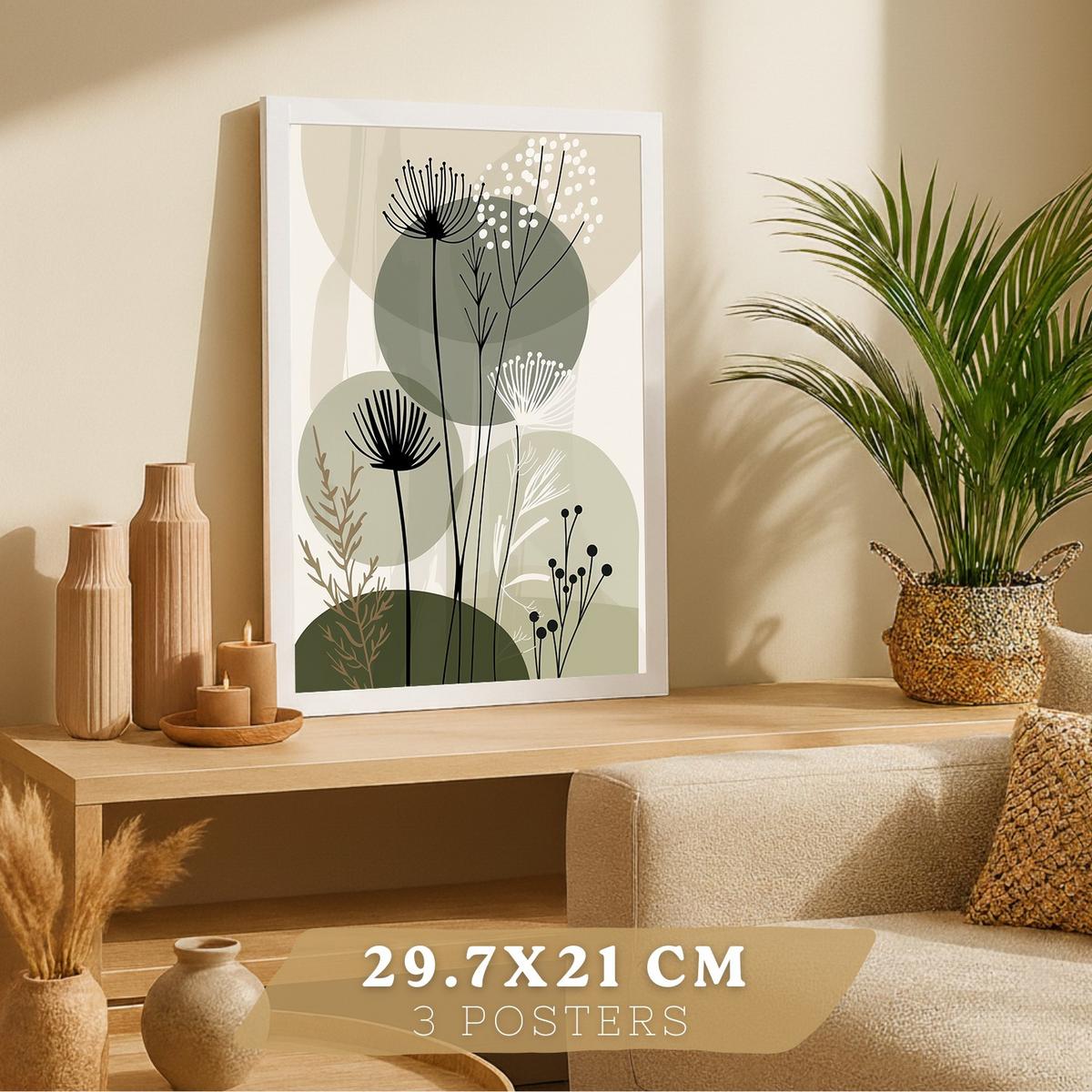 POSTER 4er Kunstdruck-Set Wandbilder Blumen Botanisch modern Wohnzimmer Deko, Schlafzimmer, Küche, Badezimmer Weißer Rahmen A4 - Weiß, Papier (29.7/1/21cm) - Nacnic