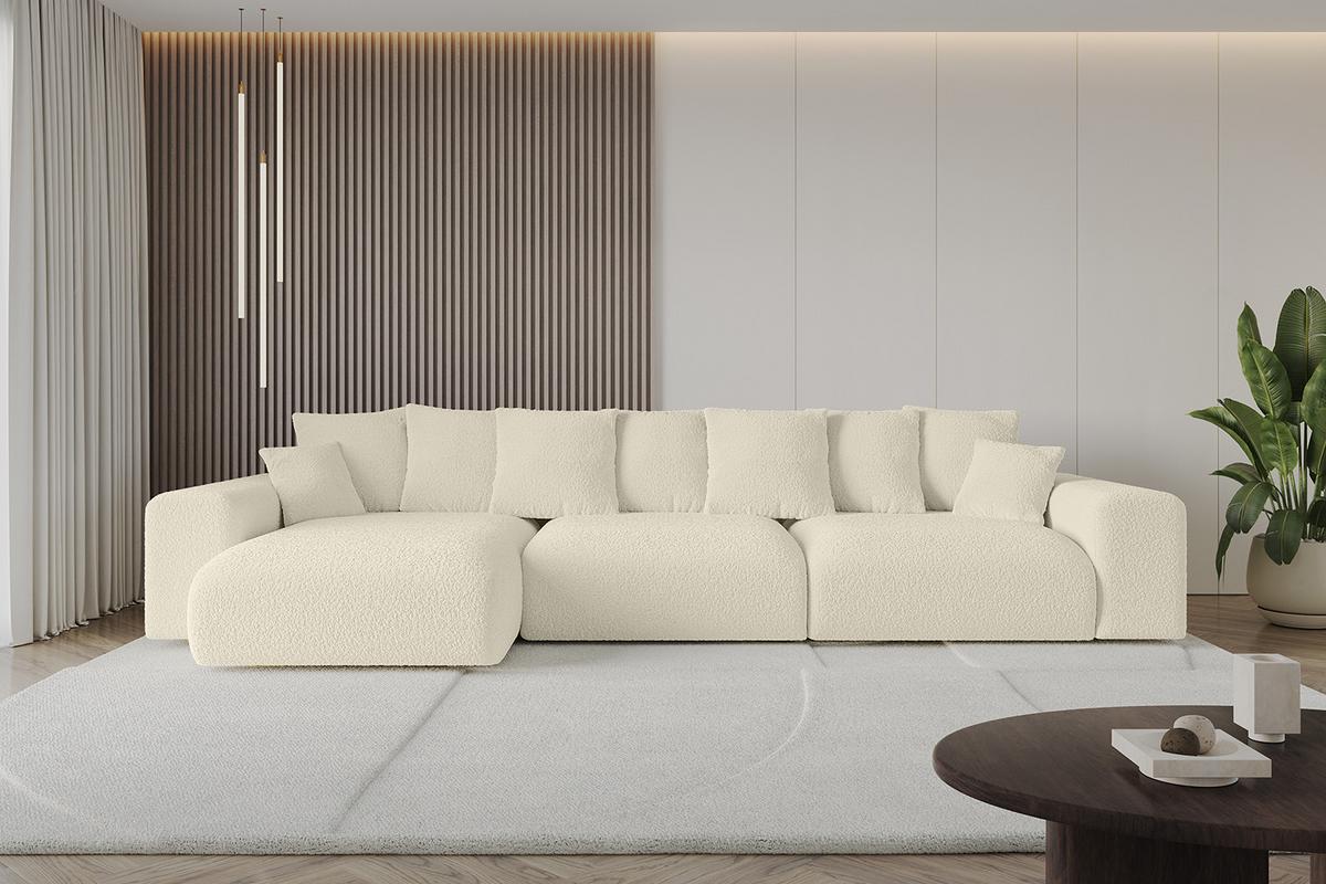 ECKSOFA Ottomane links ESKAR-L2 364x176x72 Creme Bouclé - Creme/Haselnussfarben, Holzwerkstoff/Kunststoff (364/176cm) - ALTDECOR