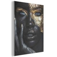 AKUSTIKBILD Frau - Gold - Porträt - Schwarz-Weiß - Luxus Kunstdruck Schlafzimmer 50x70 cm - Hellblau, Kunststoff (50/70/0.9cm) - MuchoWow