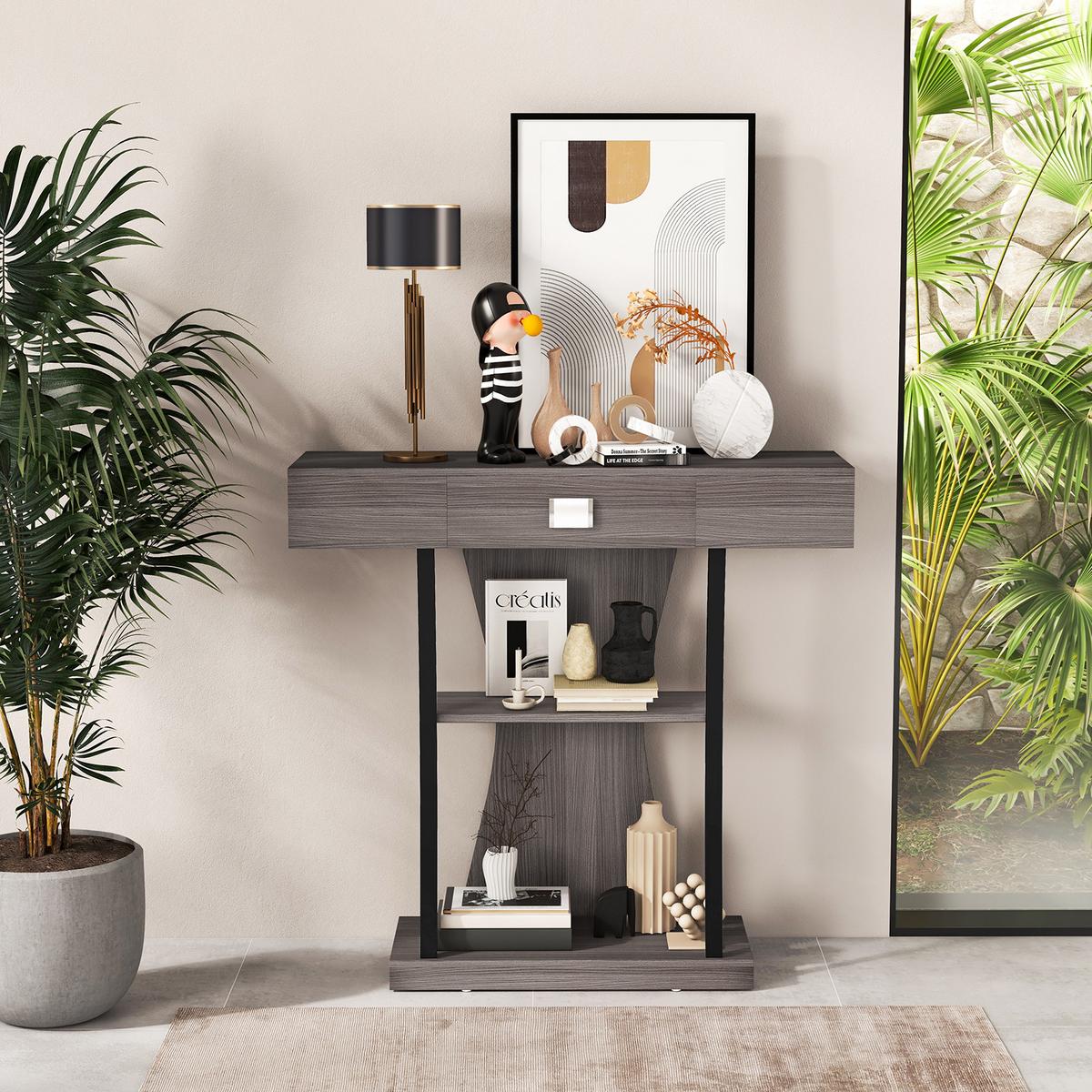 KONSOLENTISCH Grau - Grau, Holz (30/91/88cm) - COSTWAY