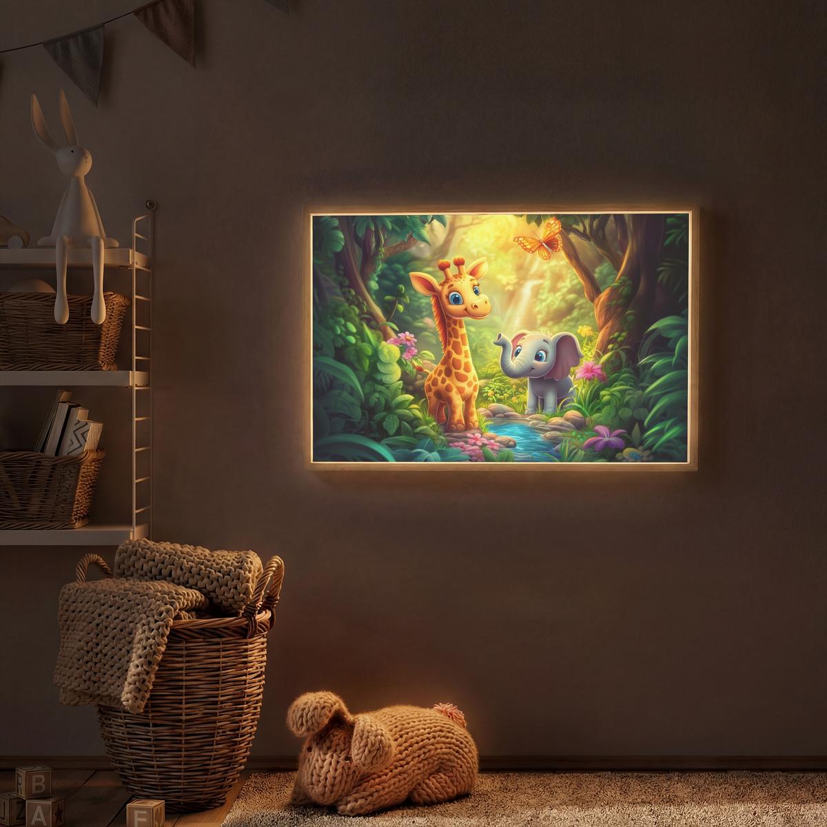 NACHTTISCHLAMPE MIT AKKU Giraffe - Elefant - Blumen - Dschungel 90x60 cm - Grün, Holzwerkstoff (8/90/60cm) - OnlyWow