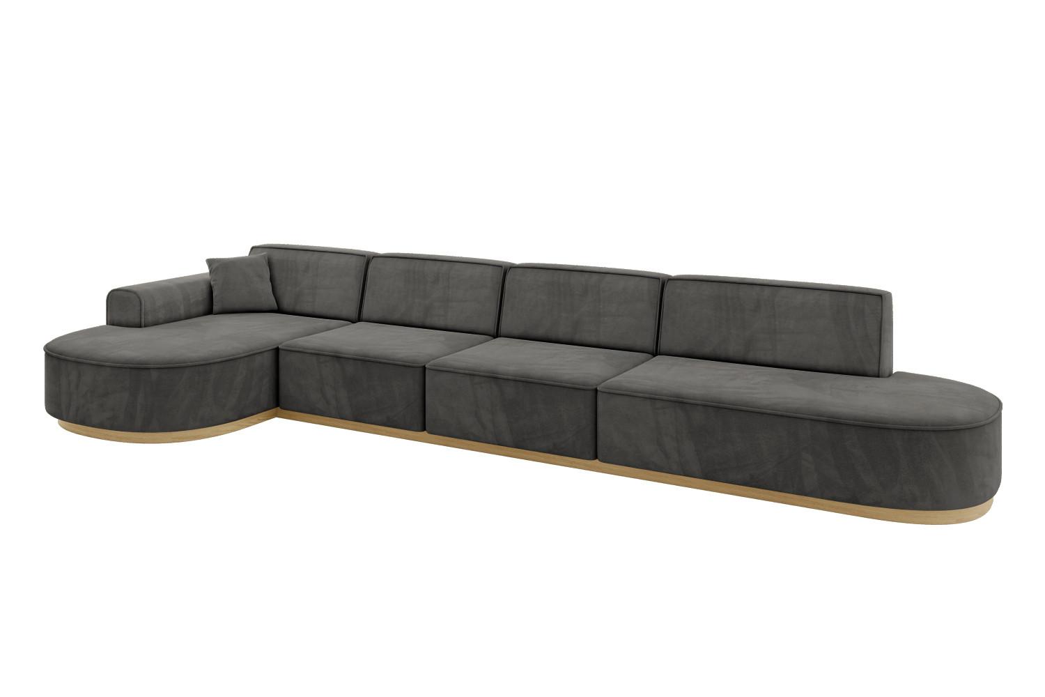 ECKSOFA Ottomane Links MARI-L3-v2 - 413x171x83 cm Dunkelgrau Velours - Dunkelgrau, Holzwerkstoff/Textil (413/171cm) - ALTDECOR
