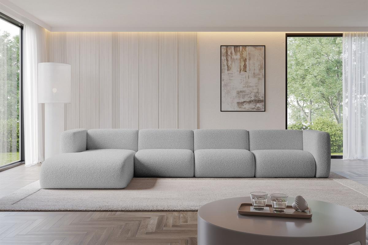 ECKSOFA Ottomane Links MIRA-L3 409x179x70 Hellgrau Bouclé - Silberfarben/Hellgrau, Holzwerkstoff/Kunststoff (409/179cm) - ALTDECOR