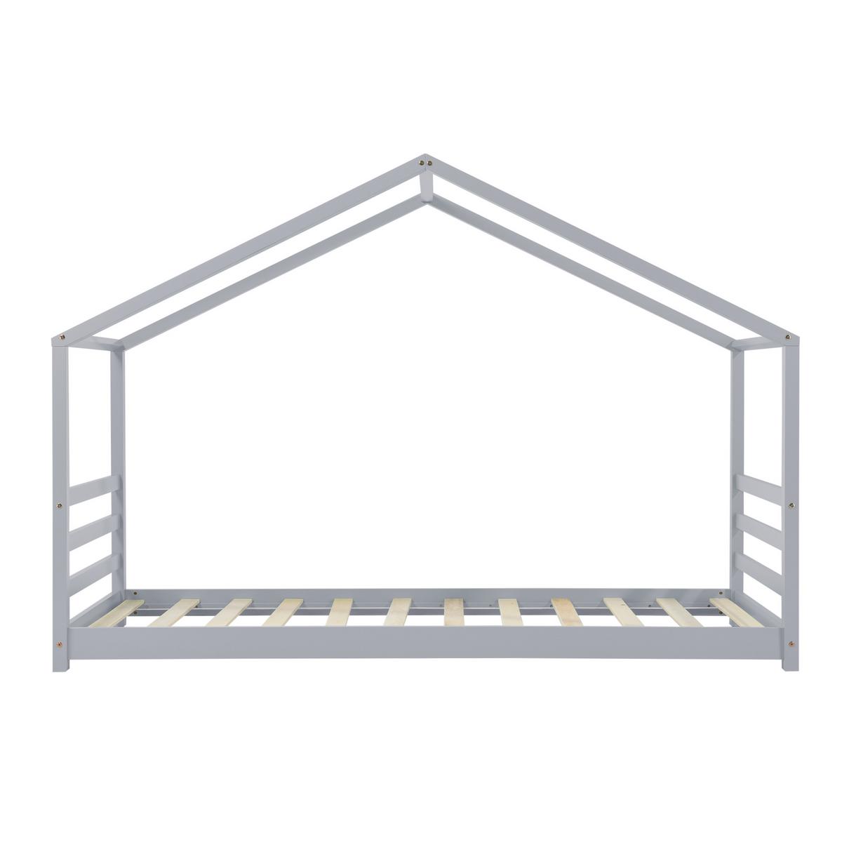 HAUSBETT Vardø - Grau, Holz (90/200cm) - [en.casa]