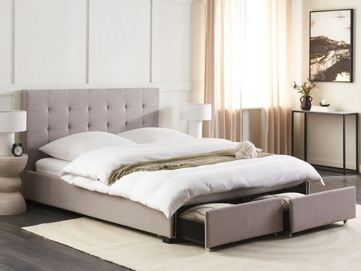 BETT 160/200 cm Hellgrau La Rochelle - Hellgrau/Schwarz, Textil (160/200cm) - Beliani